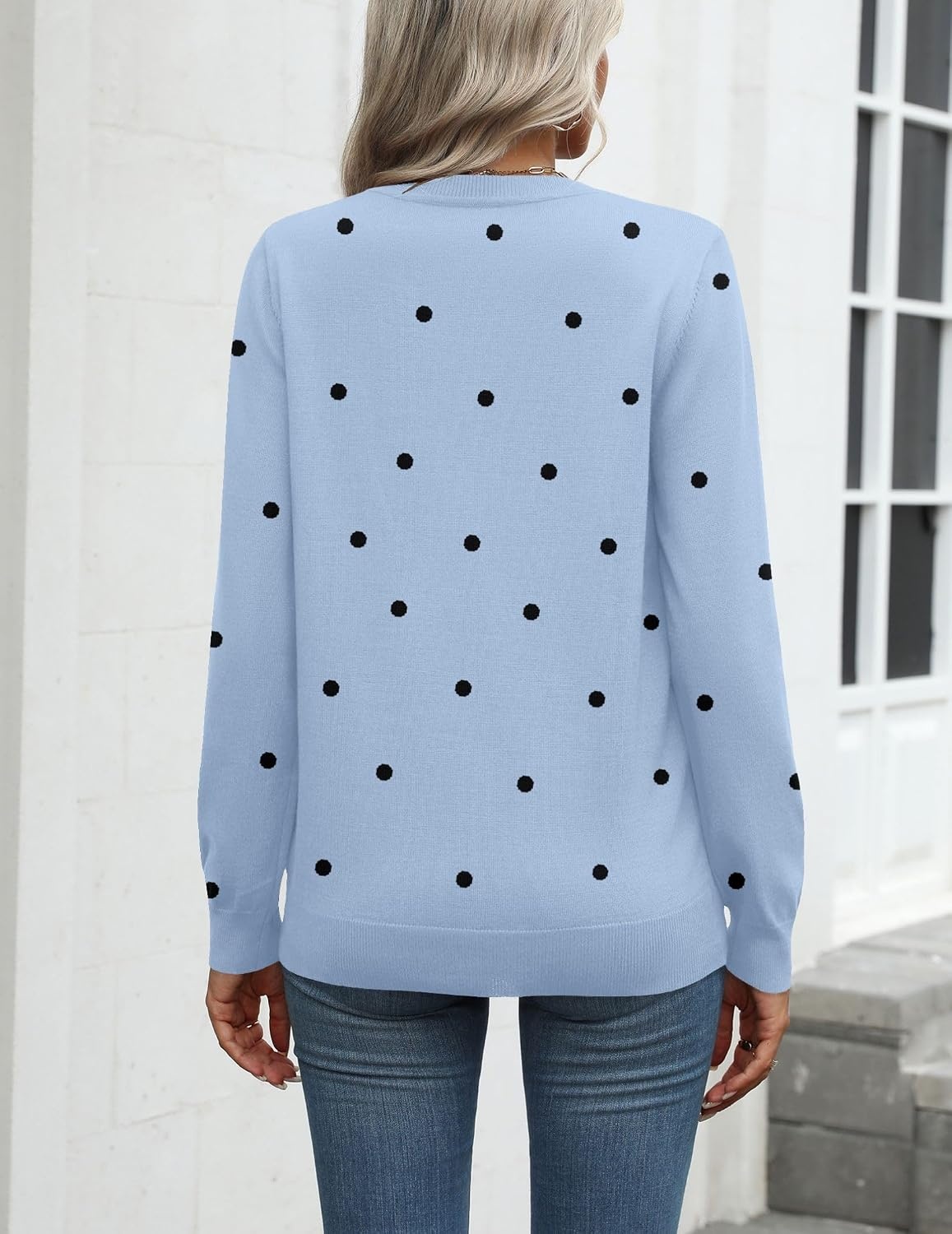 image:imageZeagoo Womens Sweaters Long Sleeve Tops Classic Fall Clothes Crewneck TopsPolka Dotblue