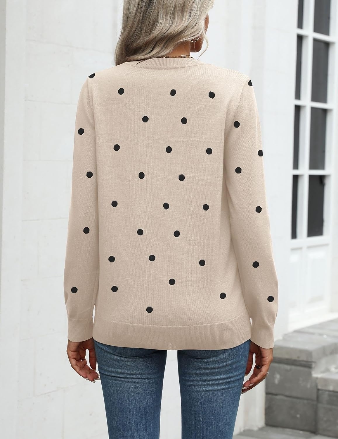 image:imageZeagoo Womens Sweaters Long Sleeve Tops Classic Fall Clothes Crewneck TopsPolka Dotkhaki