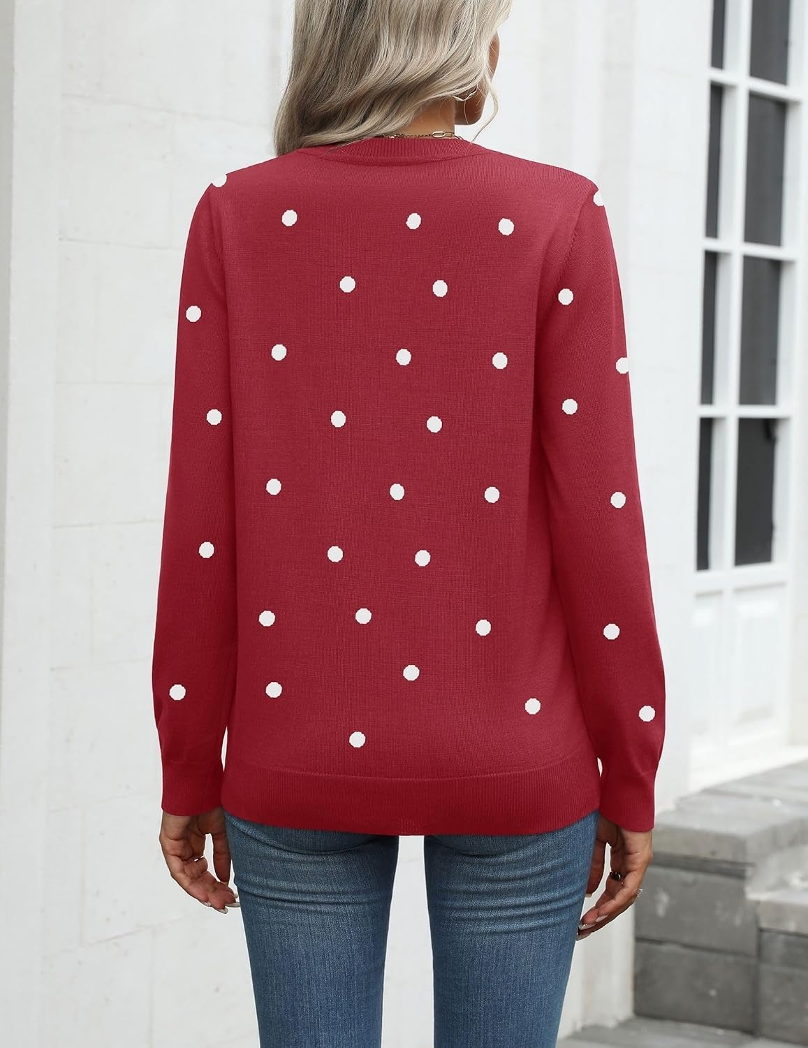 image:imageZeagoo Womens Sweaters Long Sleeve Tops Classic Fall Clothes Crewneck TopsPolka Dotred