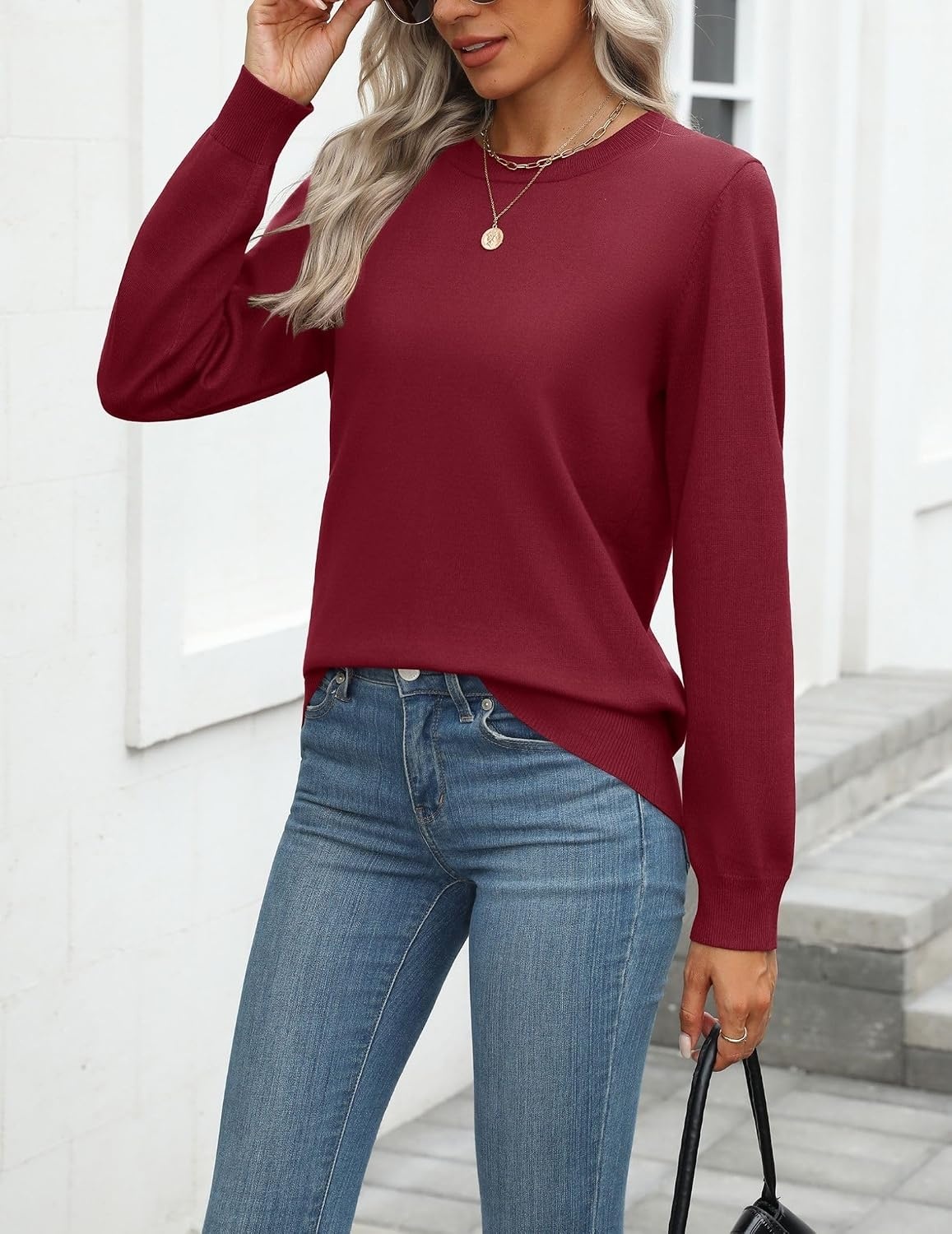 image:imageZeagoo Womens Sweaters Long Sleeve Tops Classic Fall Clothes Crewneck TopsWine Red