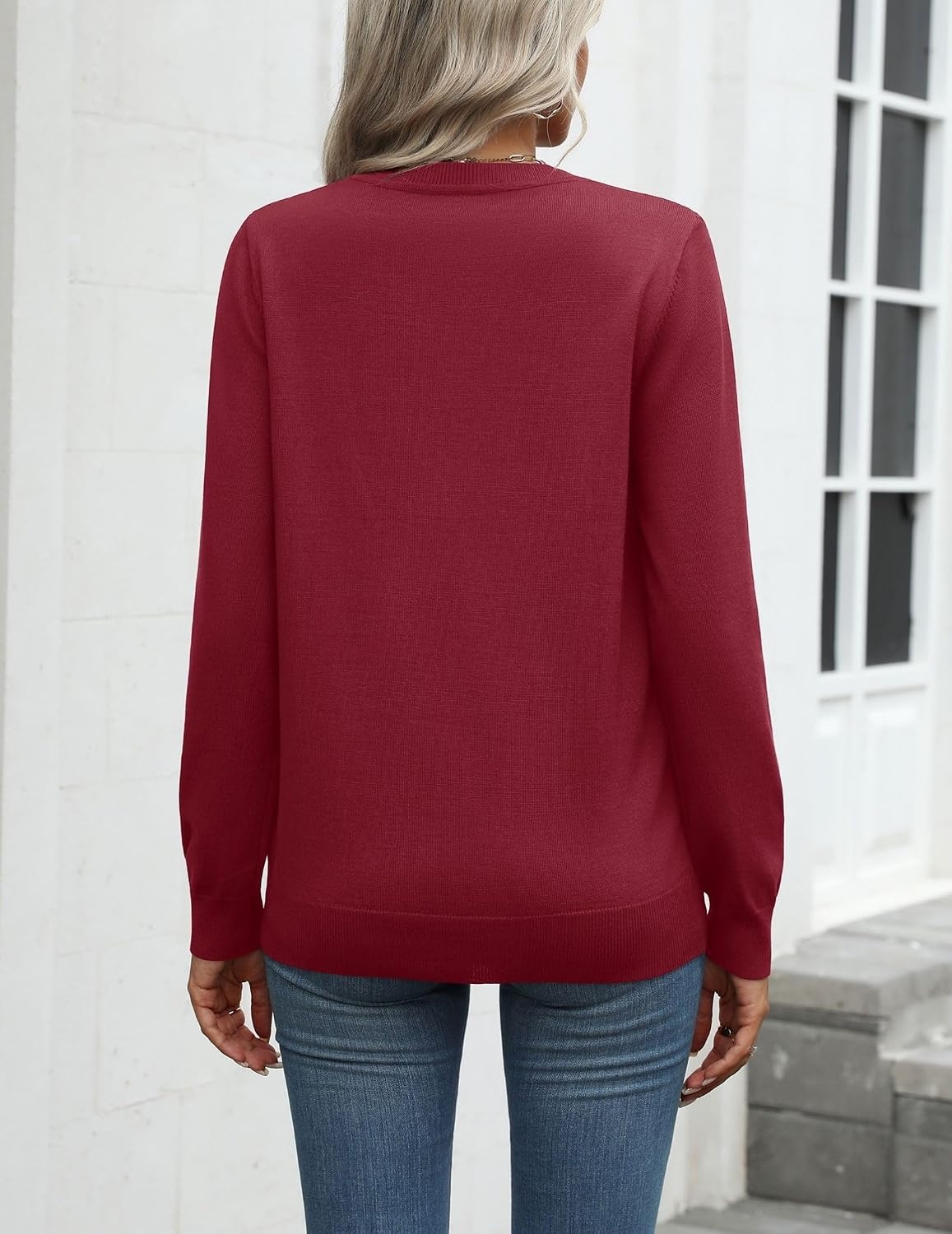 image:imageZeagoo Womens Sweaters Long Sleeve Tops Classic Fall Clothes Crewneck TopsWine Red