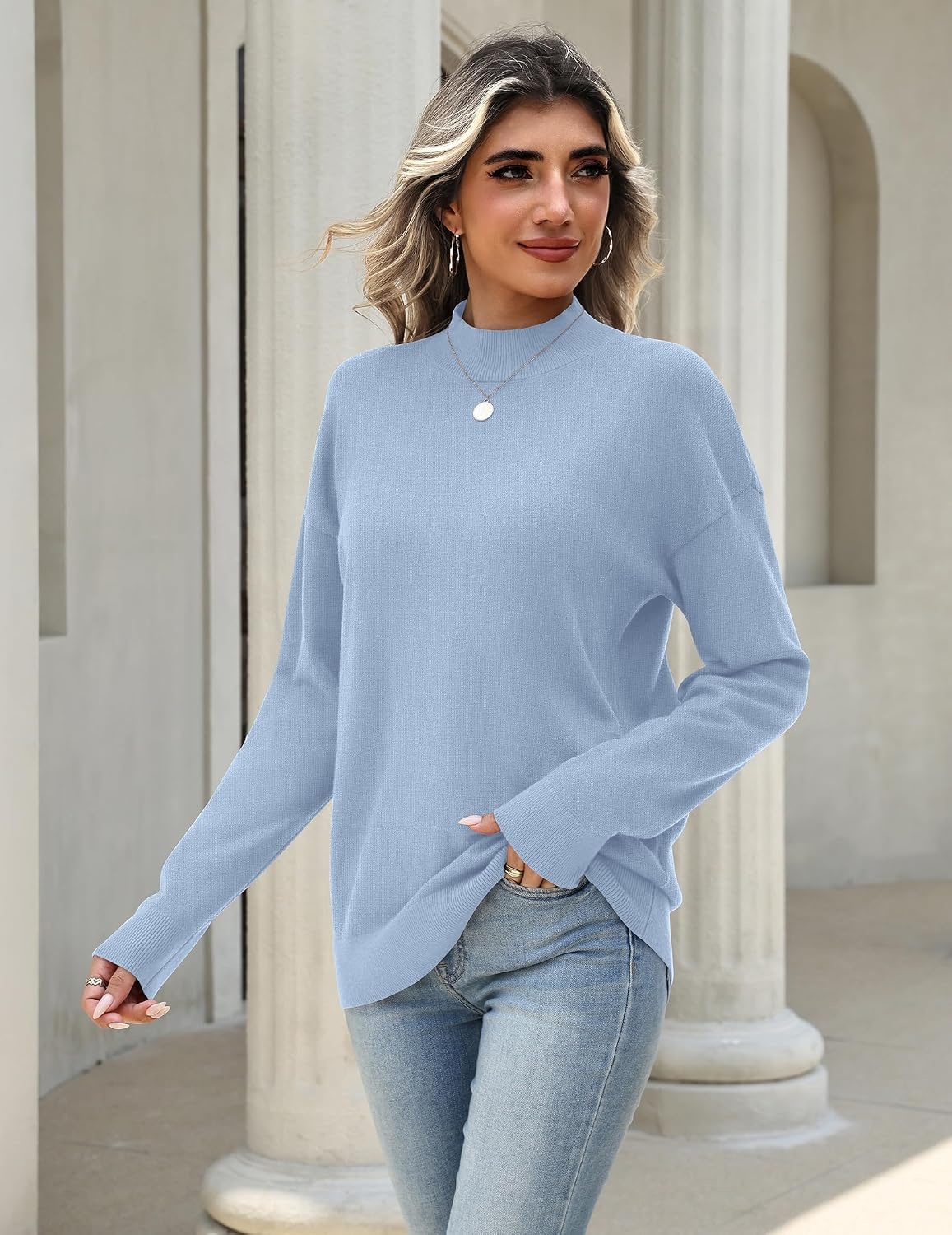 image:imageZeagoo Womens Sweaters Turtleneck Long Sleeve Tops Lightweight Fall ClothesBlue