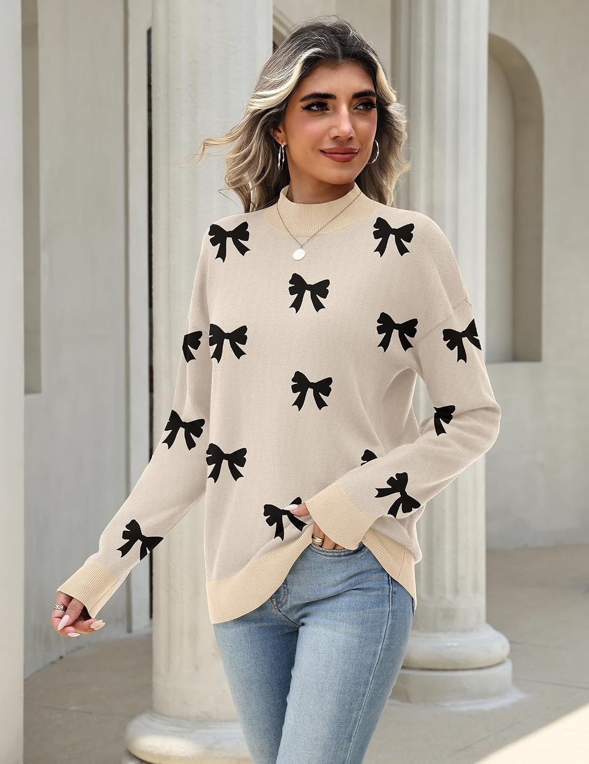 image:imageZeagoo Womens Sweaters Turtleneck Long Sleeve Tops Lightweight Fall ClothesBow