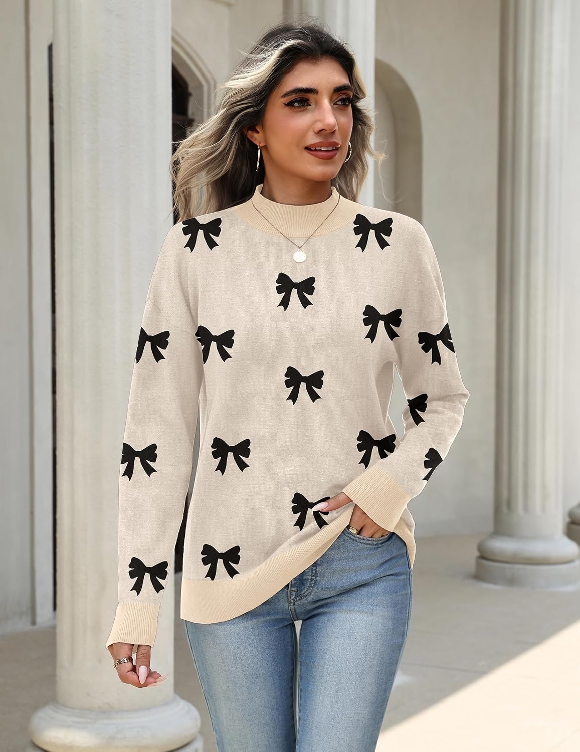 image:imageZeagoo Womens Sweaters Turtleneck Long Sleeve Tops Lightweight Fall ClothesBow