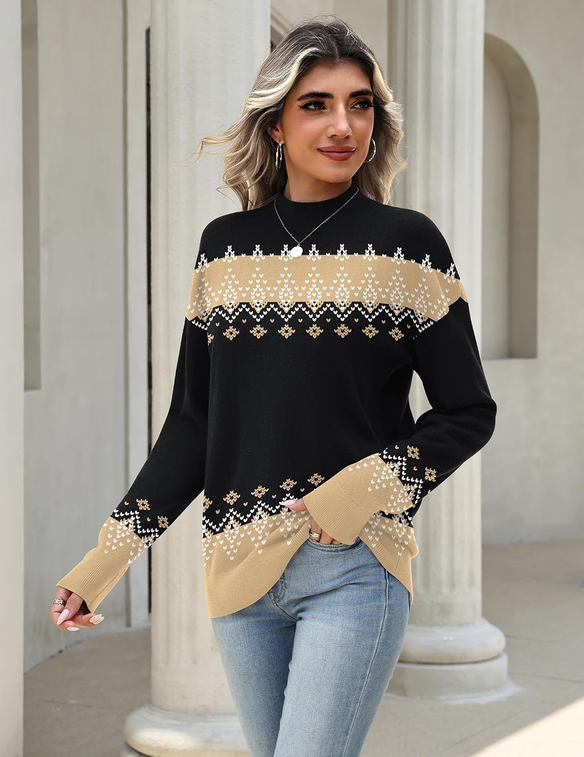 image:imageZeagoo Womens Sweaters Turtleneck Long Sleeve Tops Lightweight Fall ClothesFair Isle Pattern