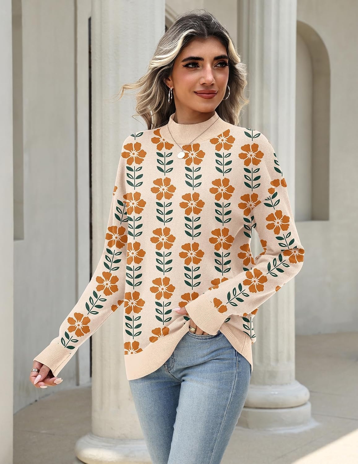 image:imageZeagoo Womens Sweaters Turtleneck Long Sleeve Tops Lightweight Fall ClothesFlower167
