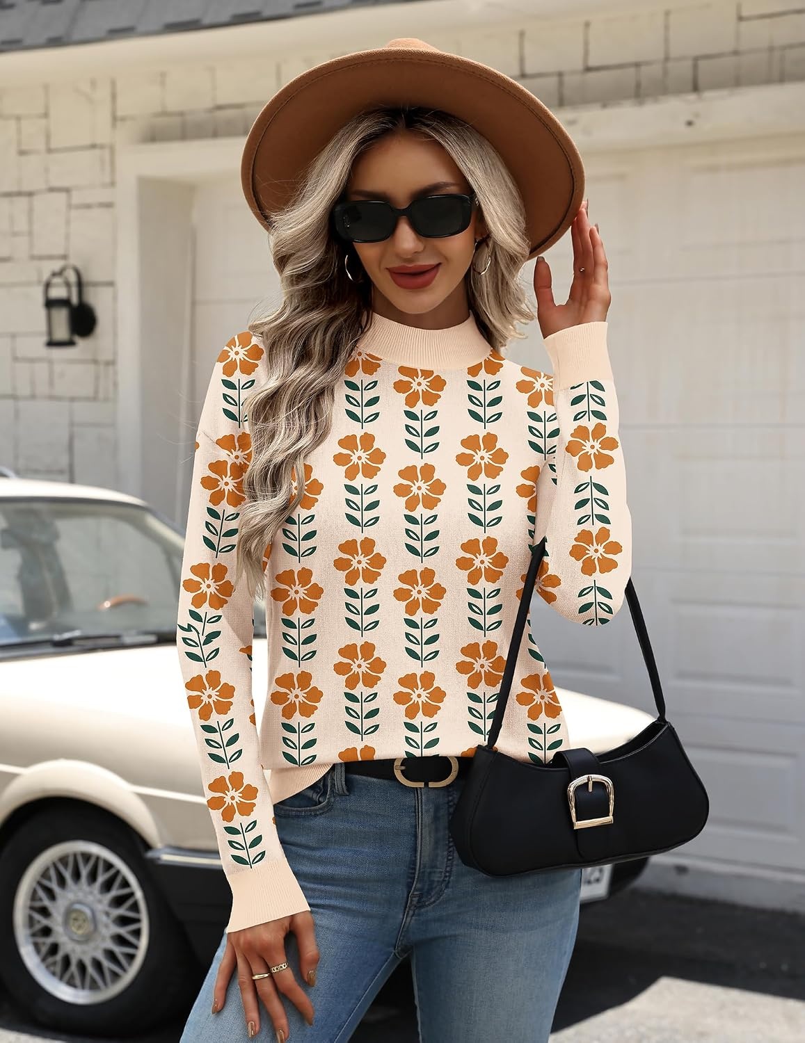 image:imageZeagoo Womens Sweaters Turtleneck Long Sleeve Tops Lightweight Fall ClothesFlower167