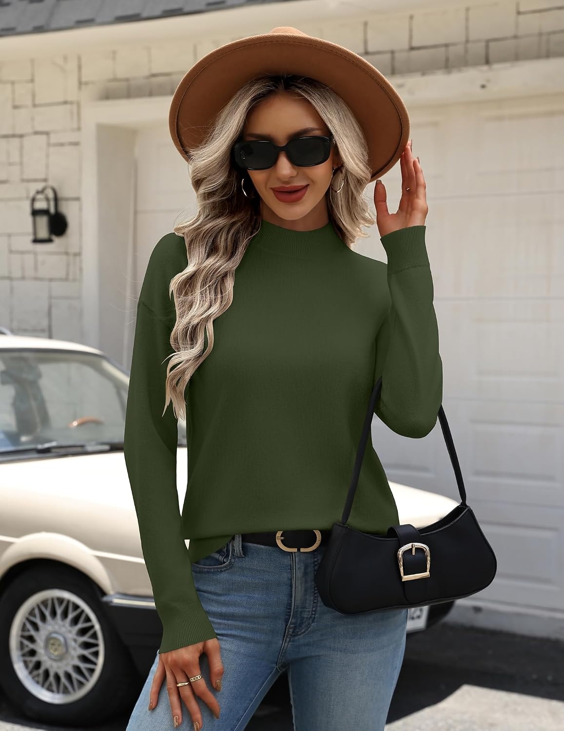 image:imageZeagoo Womens Sweaters Turtleneck Long Sleeve Tops Lightweight Fall ClothesGreen
