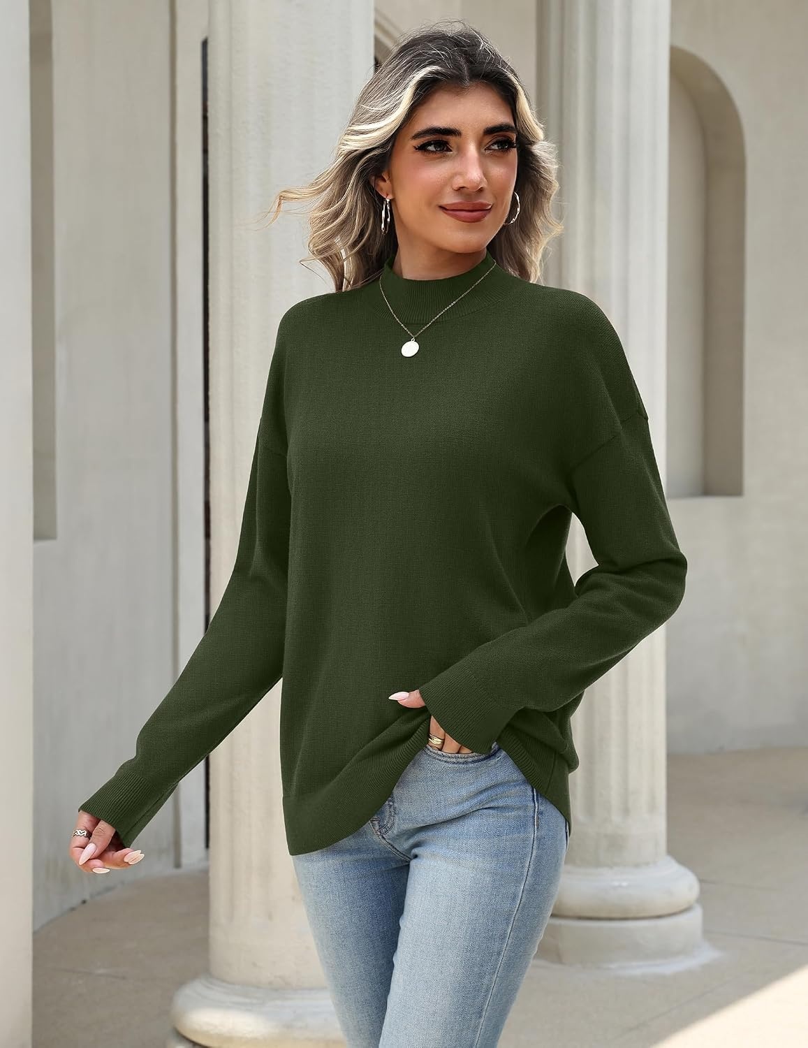 image:imageZeagoo Womens Sweaters Turtleneck Long Sleeve Tops Lightweight Fall ClothesGreen