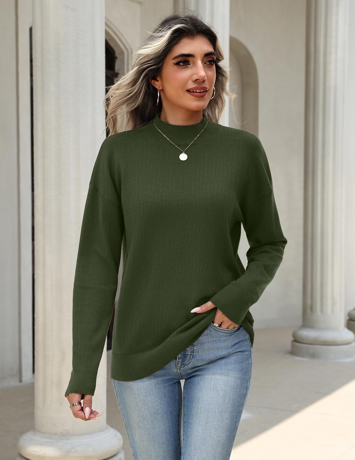 image:imageZeagoo Womens Sweaters Turtleneck Long Sleeve Tops Lightweight Fall ClothesGreen