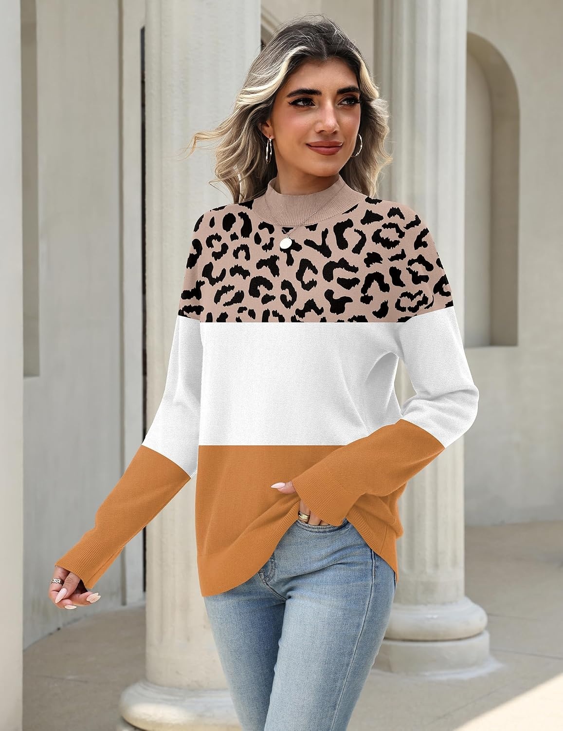 image:imageZeagoo Womens Sweaters Turtleneck Long Sleeve Tops Lightweight Fall ClothesLeopard Print