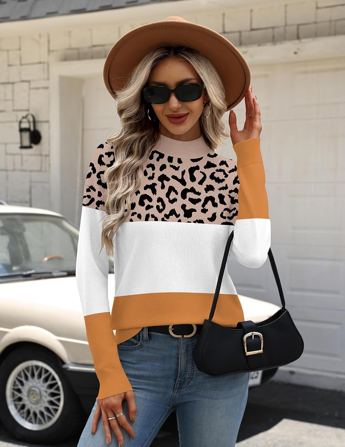 image:imageZeagoo Womens Sweaters Turtleneck Long Sleeve Tops Lightweight Fall ClothesLeopard Print