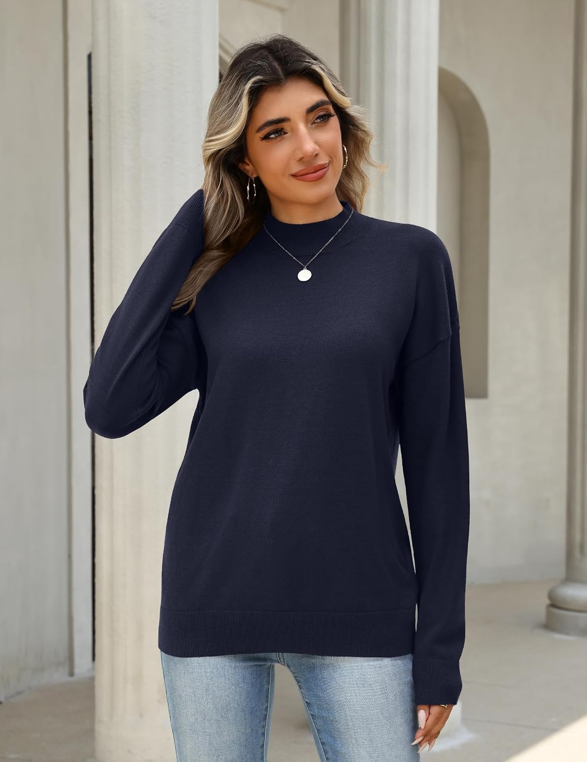 image:imageZeagoo Womens Sweaters Turtleneck Long Sleeve Tops Lightweight Fall ClothesNavy Blue