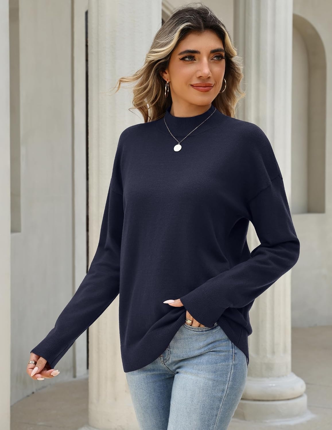image:imageZeagoo Womens Sweaters Turtleneck Long Sleeve Tops Lightweight Fall ClothesNavy Blue