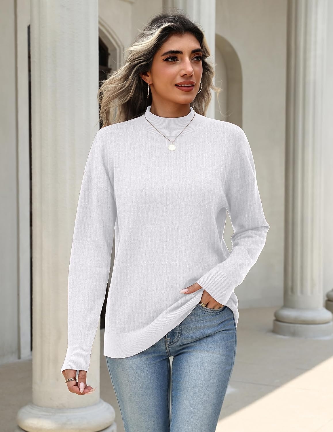 image:imageZeagoo Womens Sweaters Turtleneck Long Sleeve Tops Lightweight Fall ClothesWhite