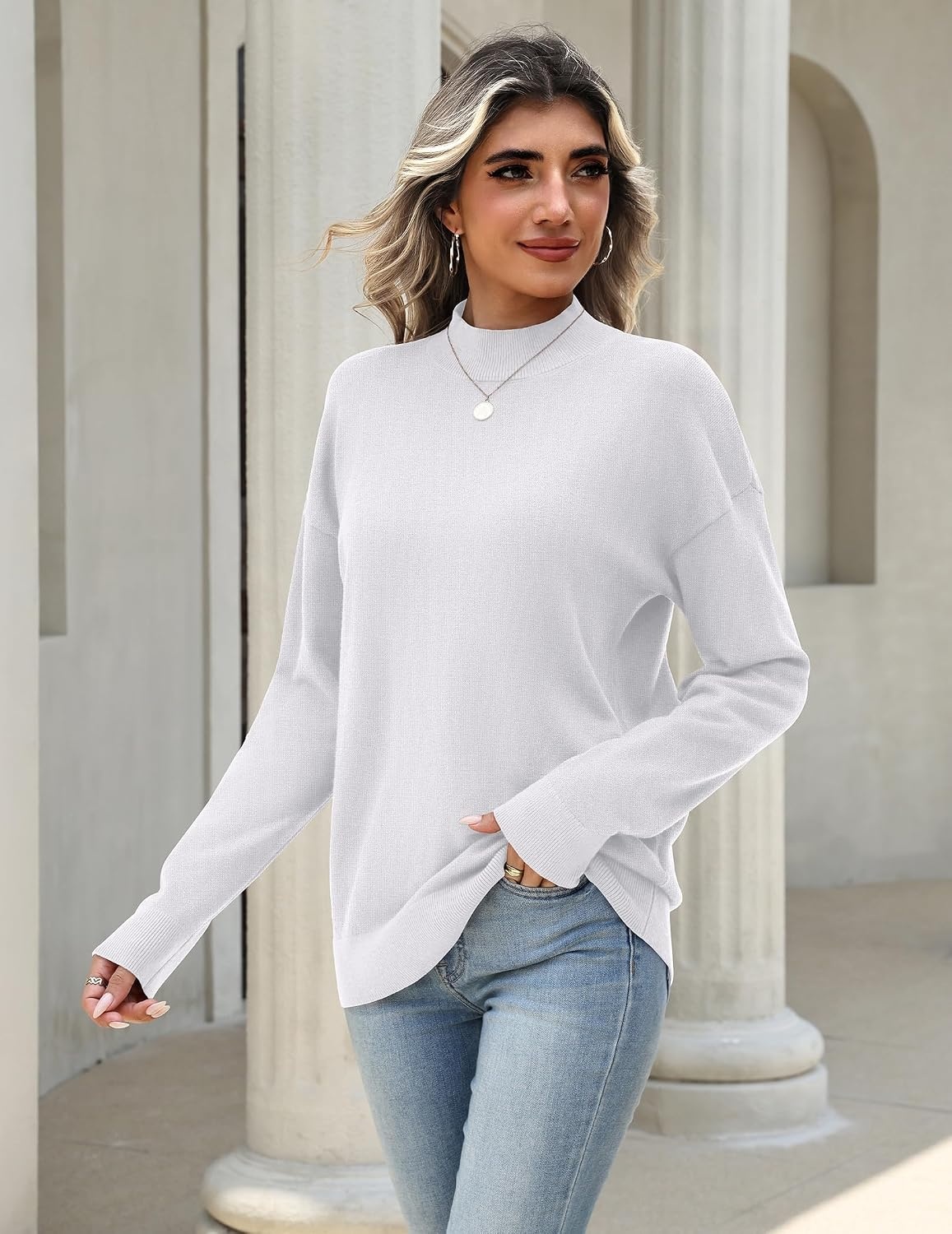 image:imageZeagoo Womens Sweaters Turtleneck Long Sleeve Tops Lightweight Fall ClothesWhite