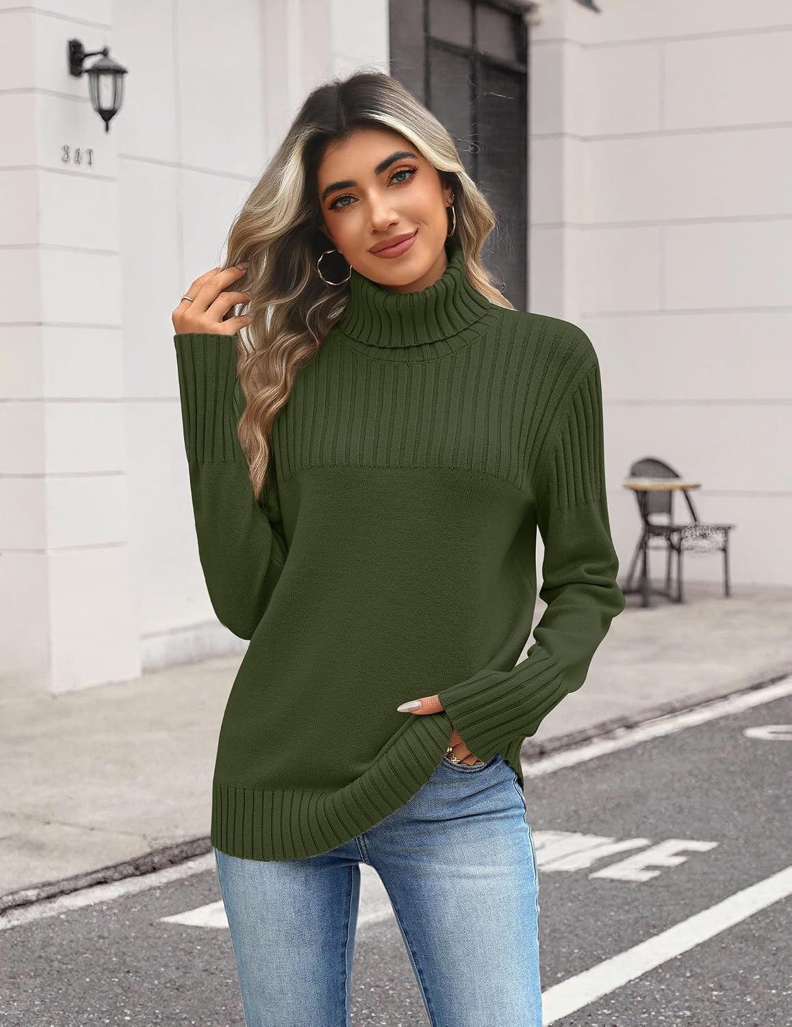 image:imageZeagoo Womens Turtleneck Sweater Fall Winter Casual Knit Pullover TopsArmy Green
