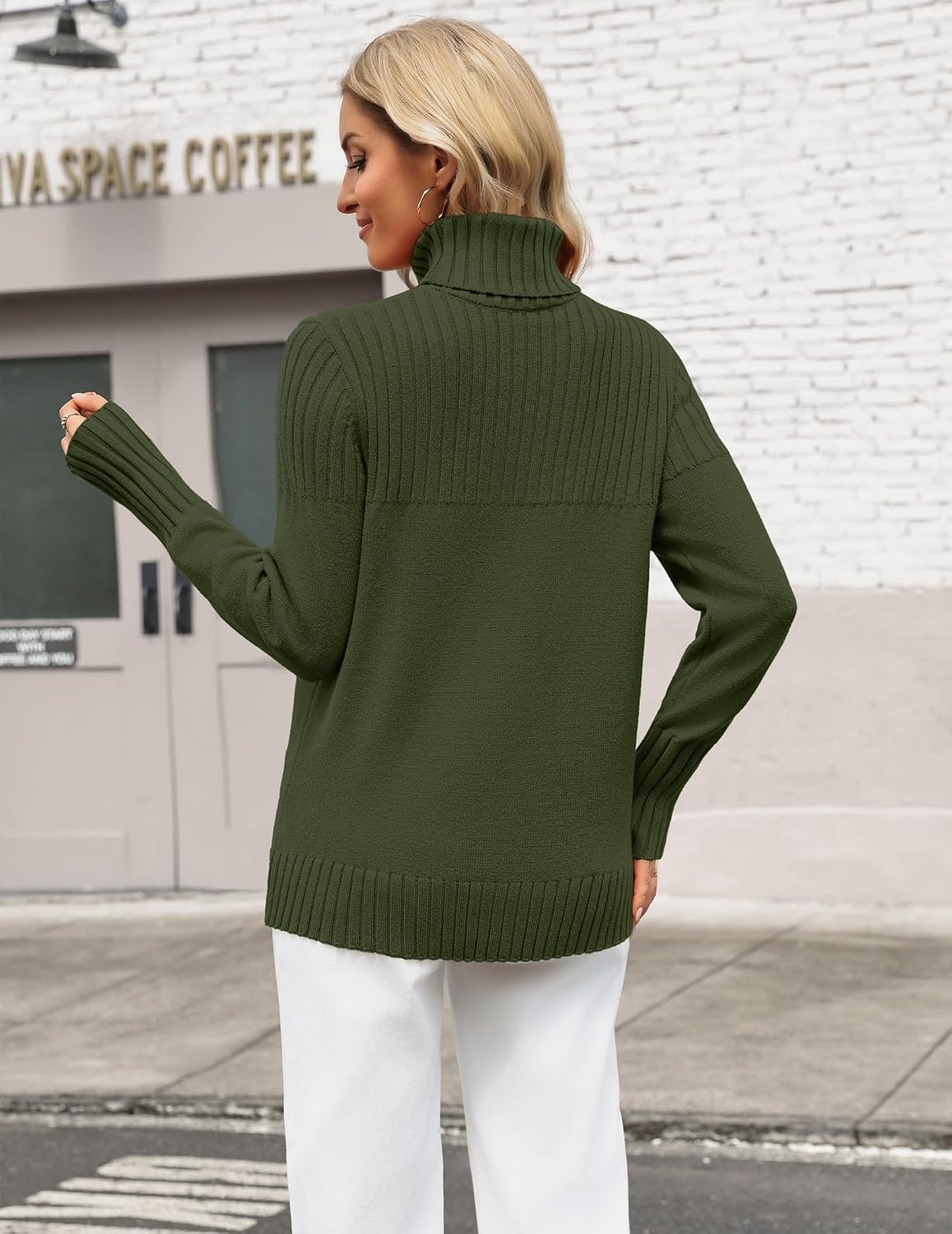 image:imageZeagoo Womens Turtleneck Sweater Fall Winter Casual Knit Pullover TopsArmy Green