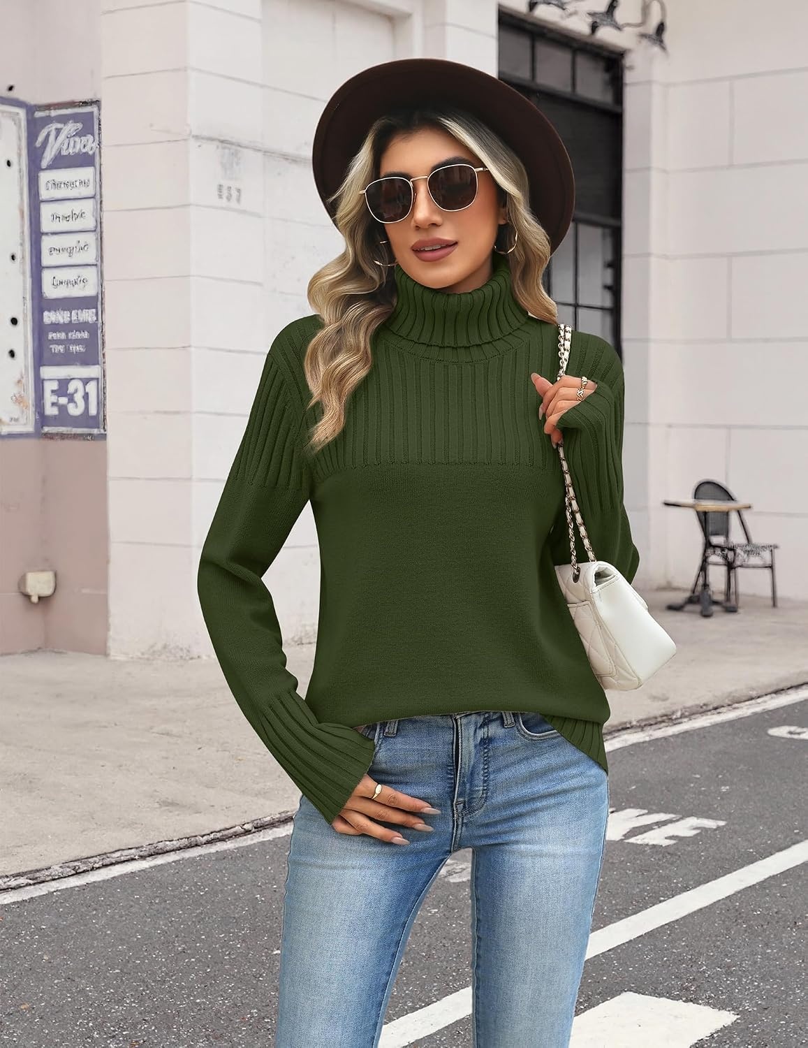 image:imageZeagoo Womens Turtleneck Sweater Fall Winter Casual Knit Pullover TopsArmy Green