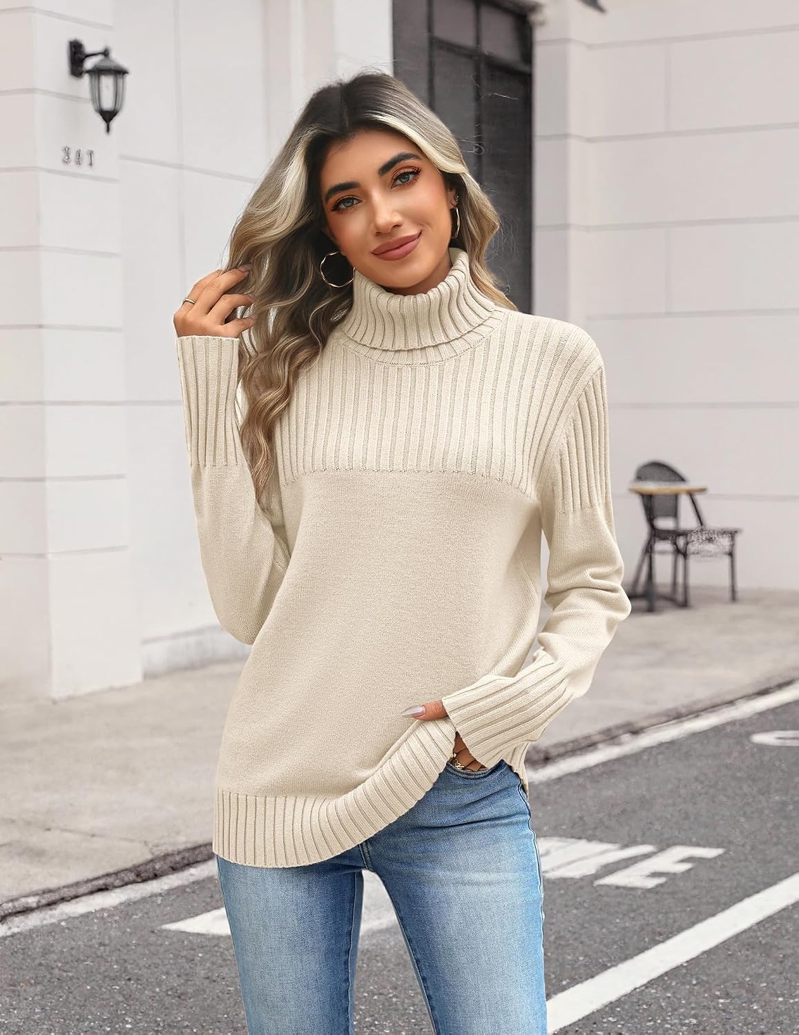 image:imageZeagoo Womens Turtleneck Sweater Fall Winter Casual Knit Pullover TopsBeige