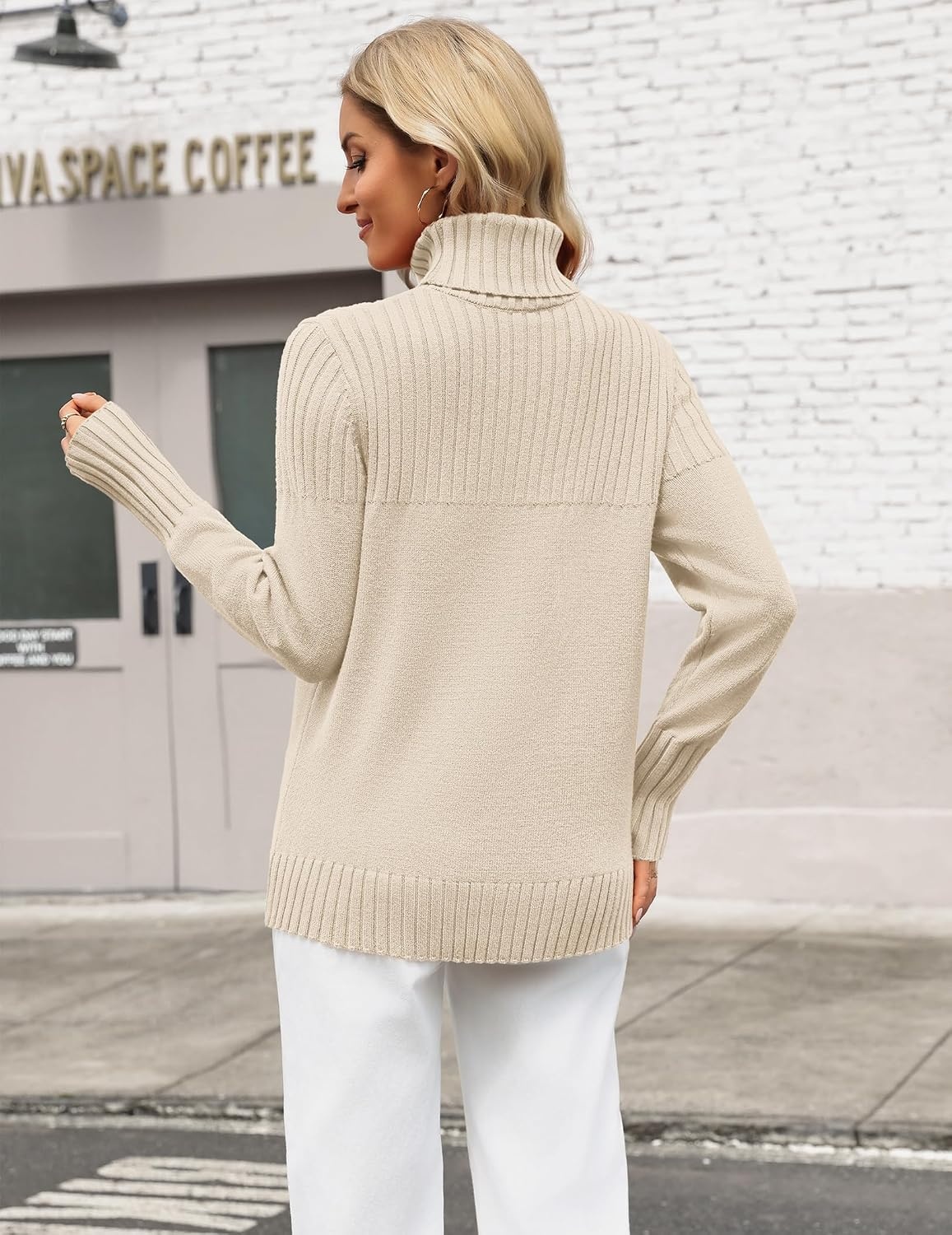 image:imageZeagoo Womens Turtleneck Sweater Fall Winter Casual Knit Pullover TopsBeige