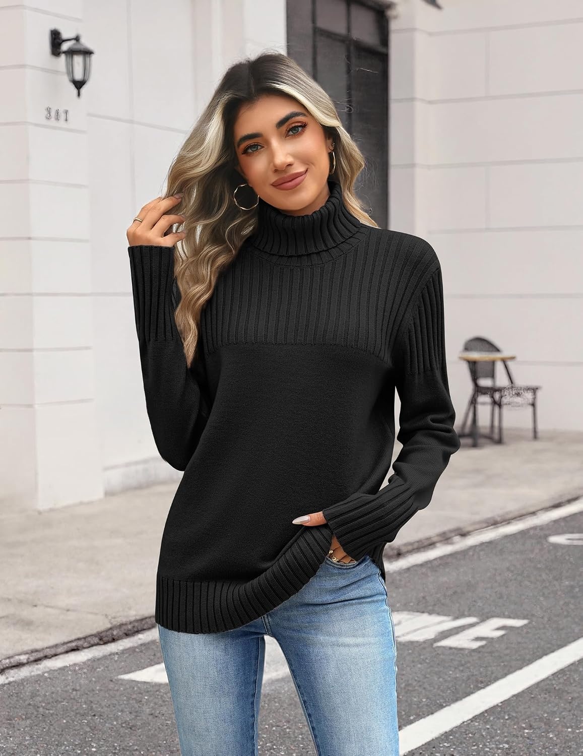 image:imageZeagoo Womens Turtleneck Sweater Fall Winter Casual Knit Pullover TopsBlack