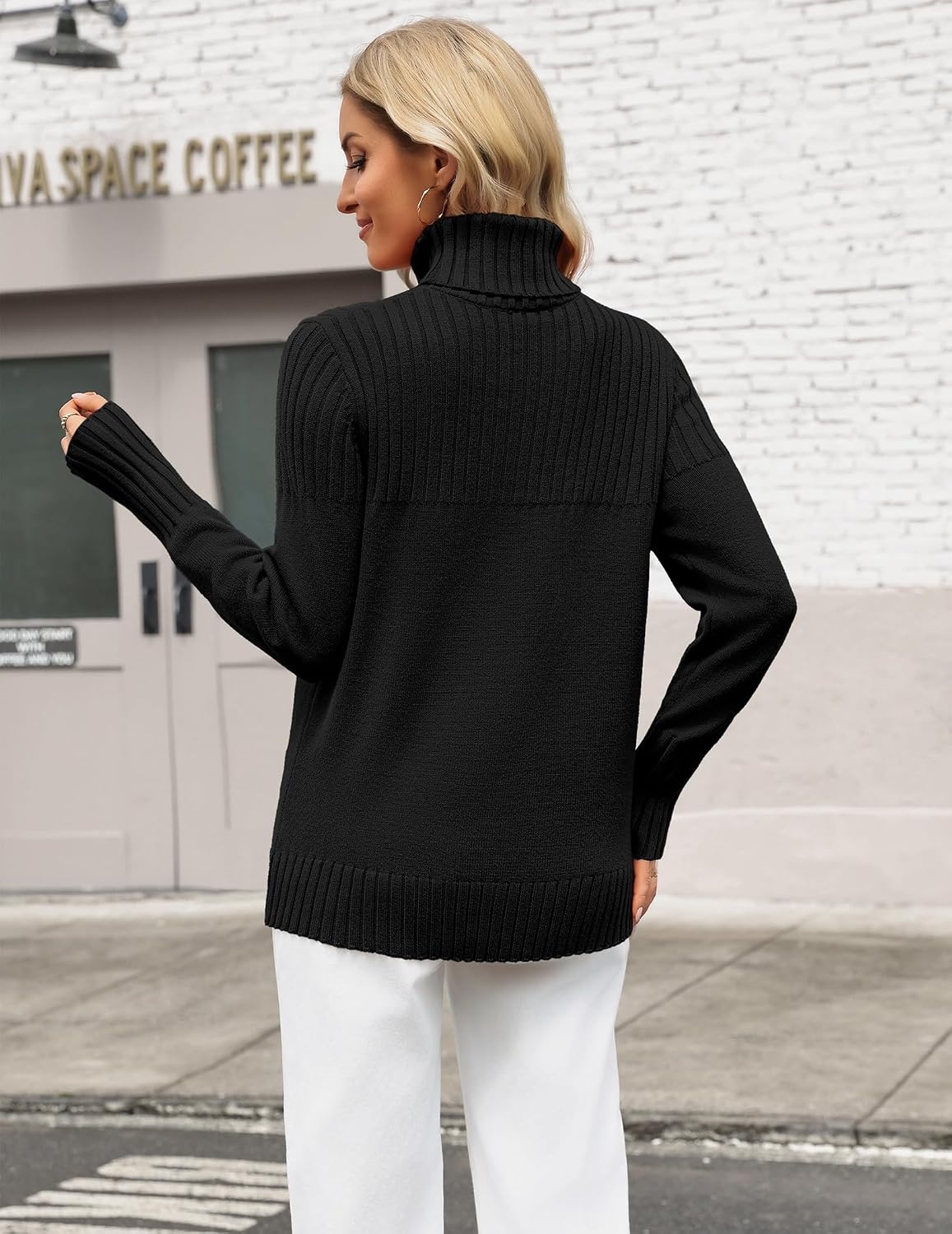image:imageZeagoo Womens Turtleneck Sweater Fall Winter Casual Knit Pullover TopsBlack