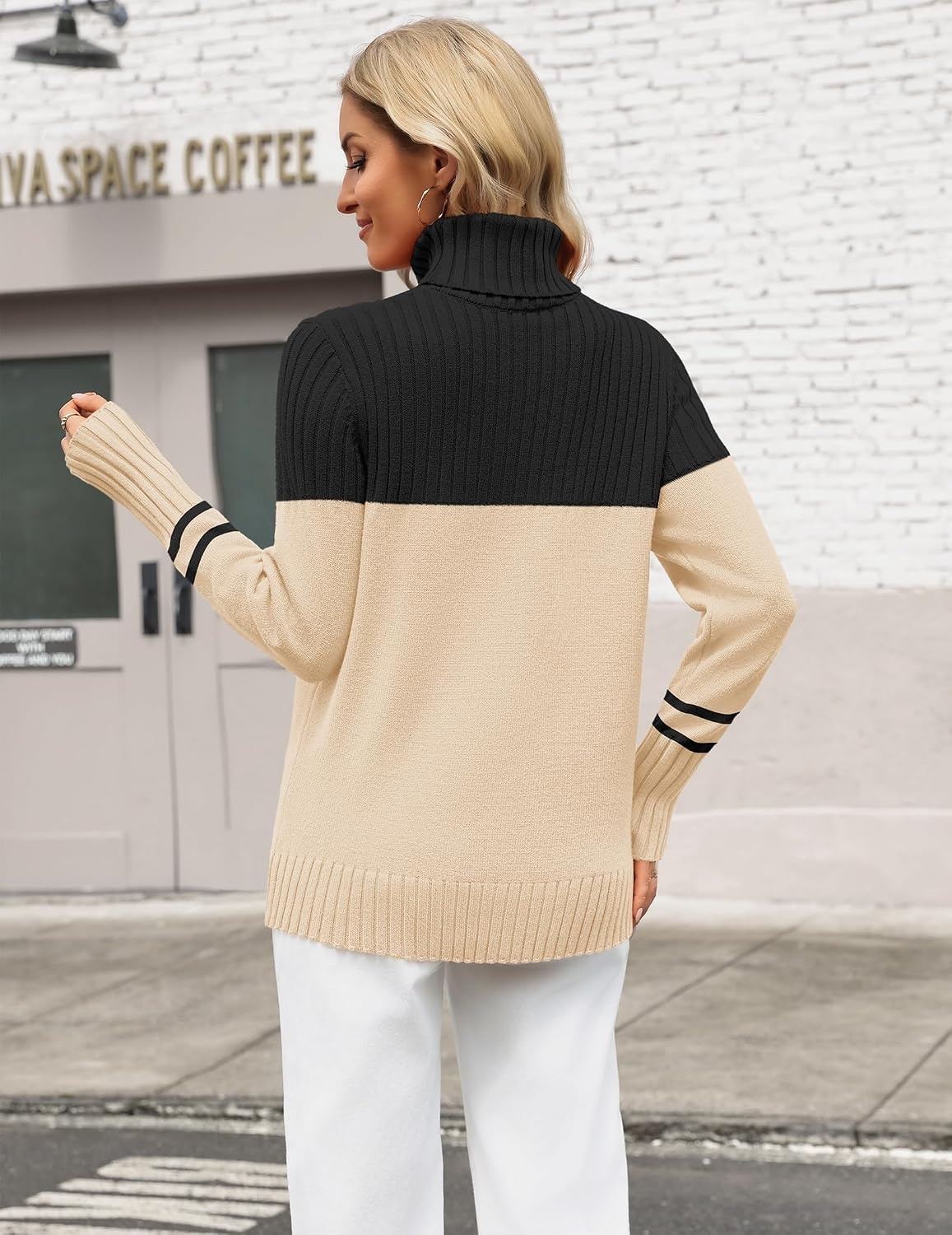 image:imageZeagoo Womens Turtleneck Sweater Fall Winter Casual Knit Pullover TopsBlack Apricot