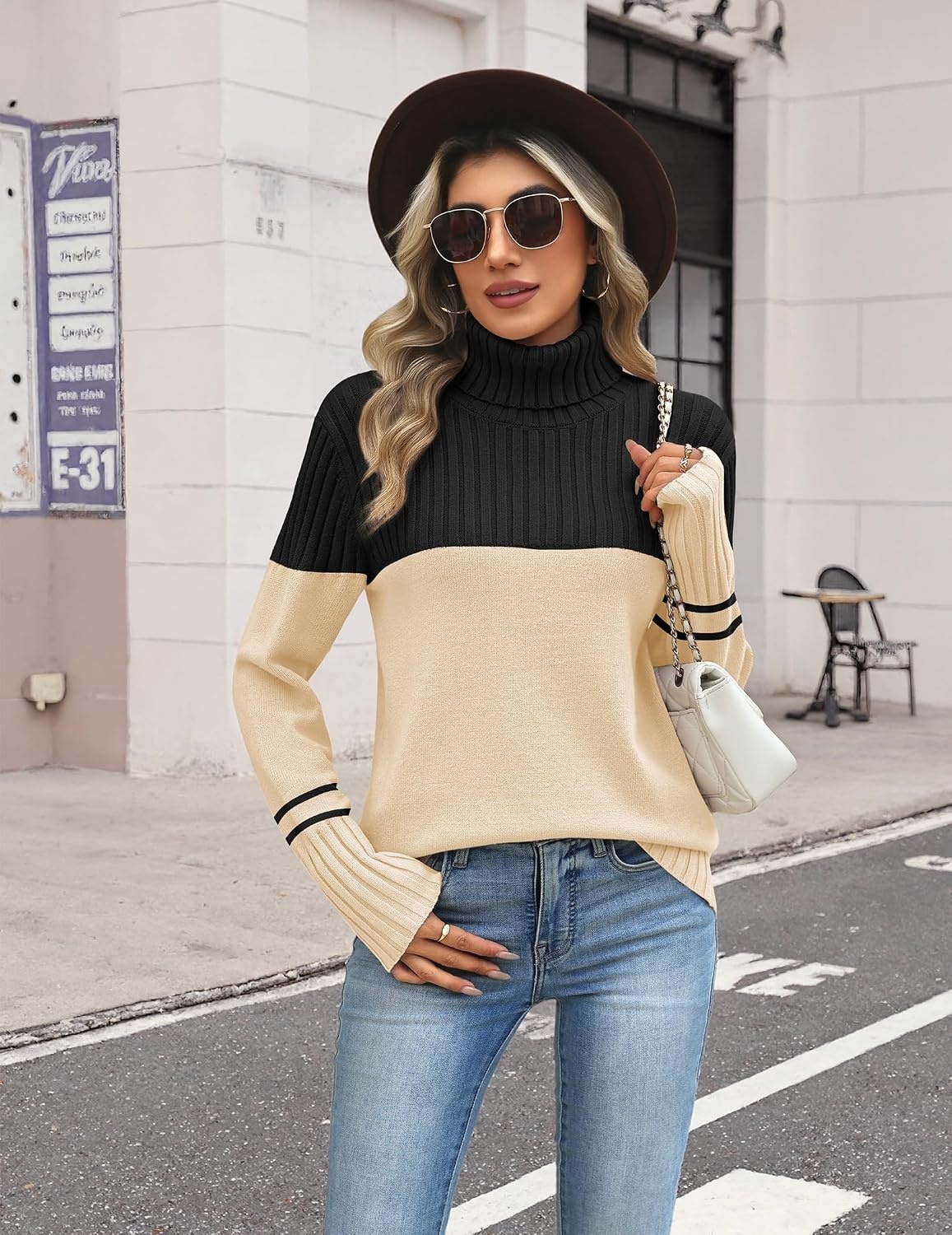 image:imageZeagoo Womens Turtleneck Sweater Fall Winter Casual Knit Pullover TopsBlack Apricot