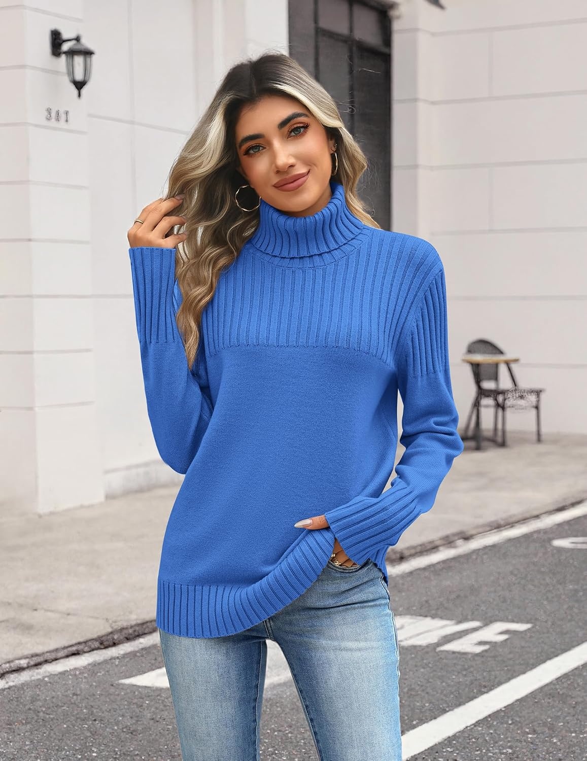 image:imageZeagoo Womens Turtleneck Sweater Fall Winter Casual Knit Pullover TopsBlue
