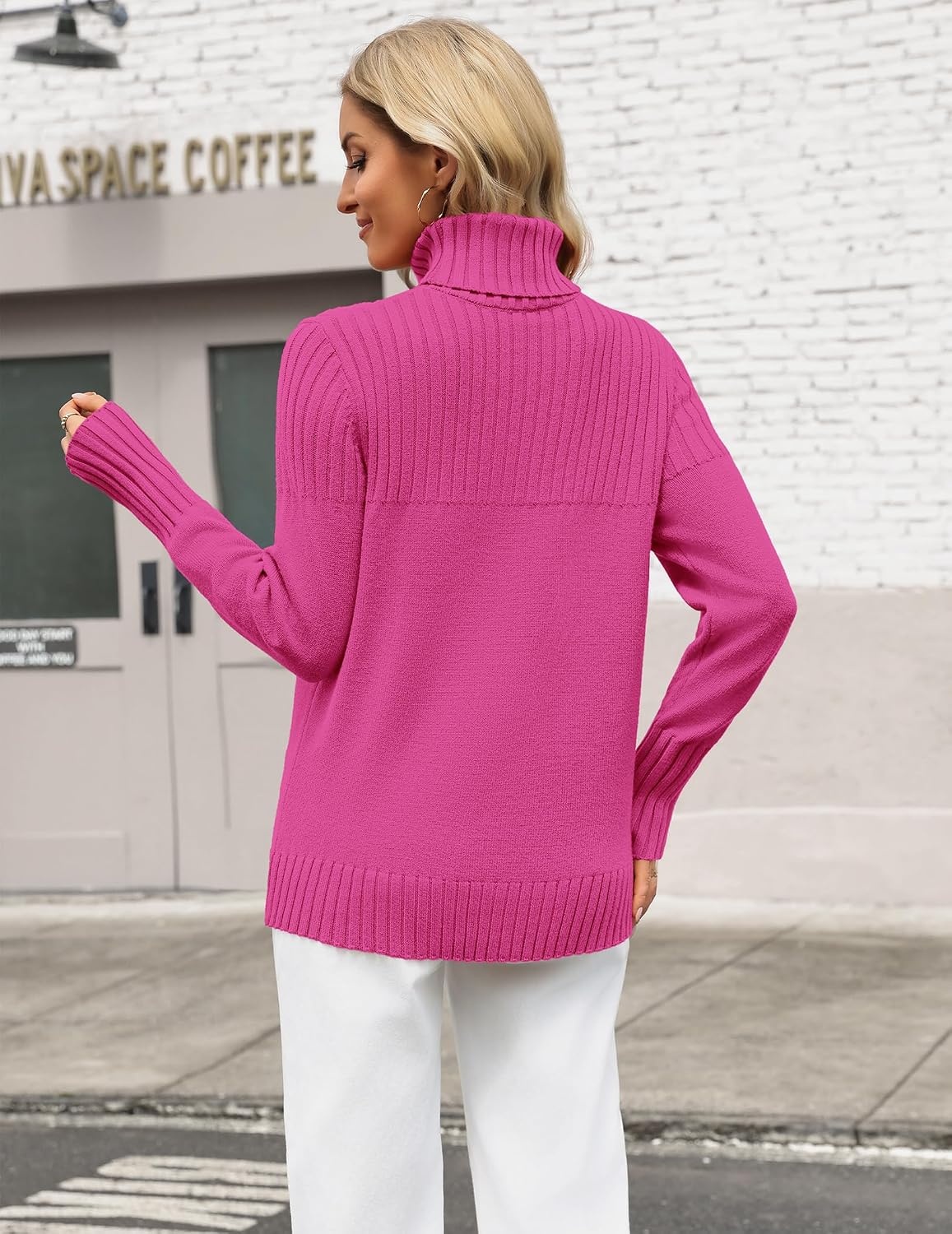 image:imageZeagoo Womens Turtleneck Sweater Fall Winter Casual Knit Pullover TopsHot Pink
