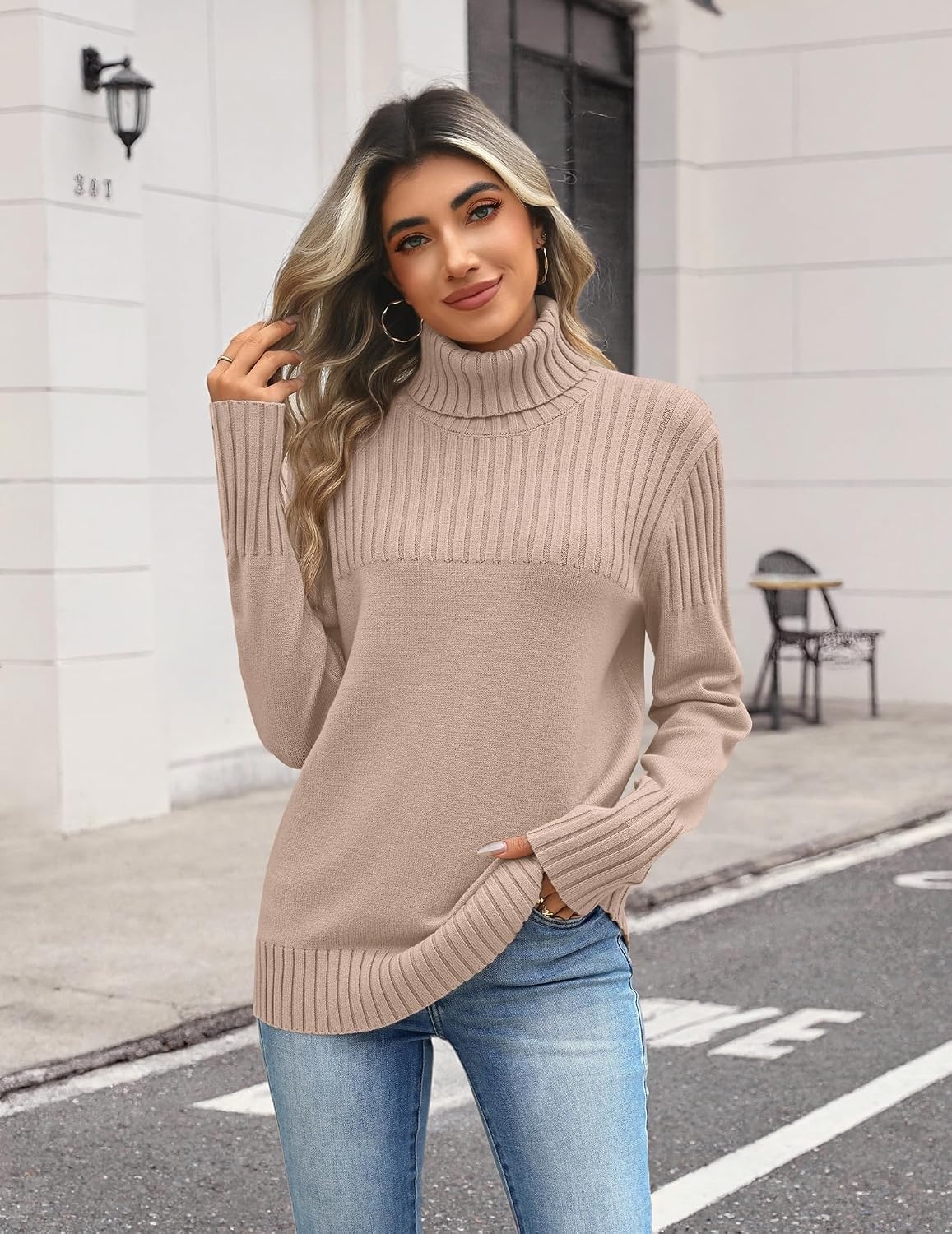 image:imageZeagoo Womens Turtleneck Sweater Fall Winter Casual Knit Pullover TopsKhaki