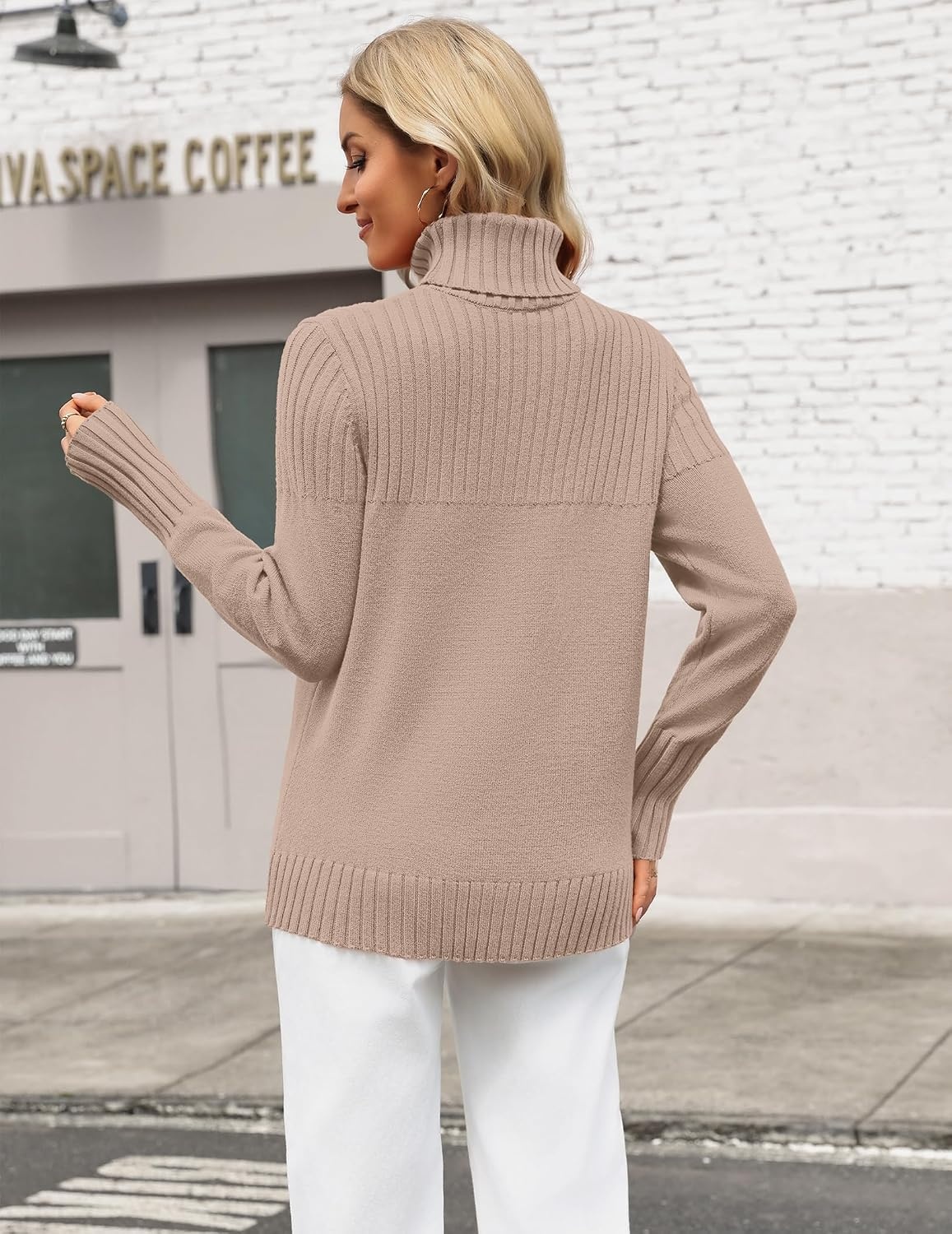 image:imageZeagoo Womens Turtleneck Sweater Fall Winter Casual Knit Pullover TopsKhaki
