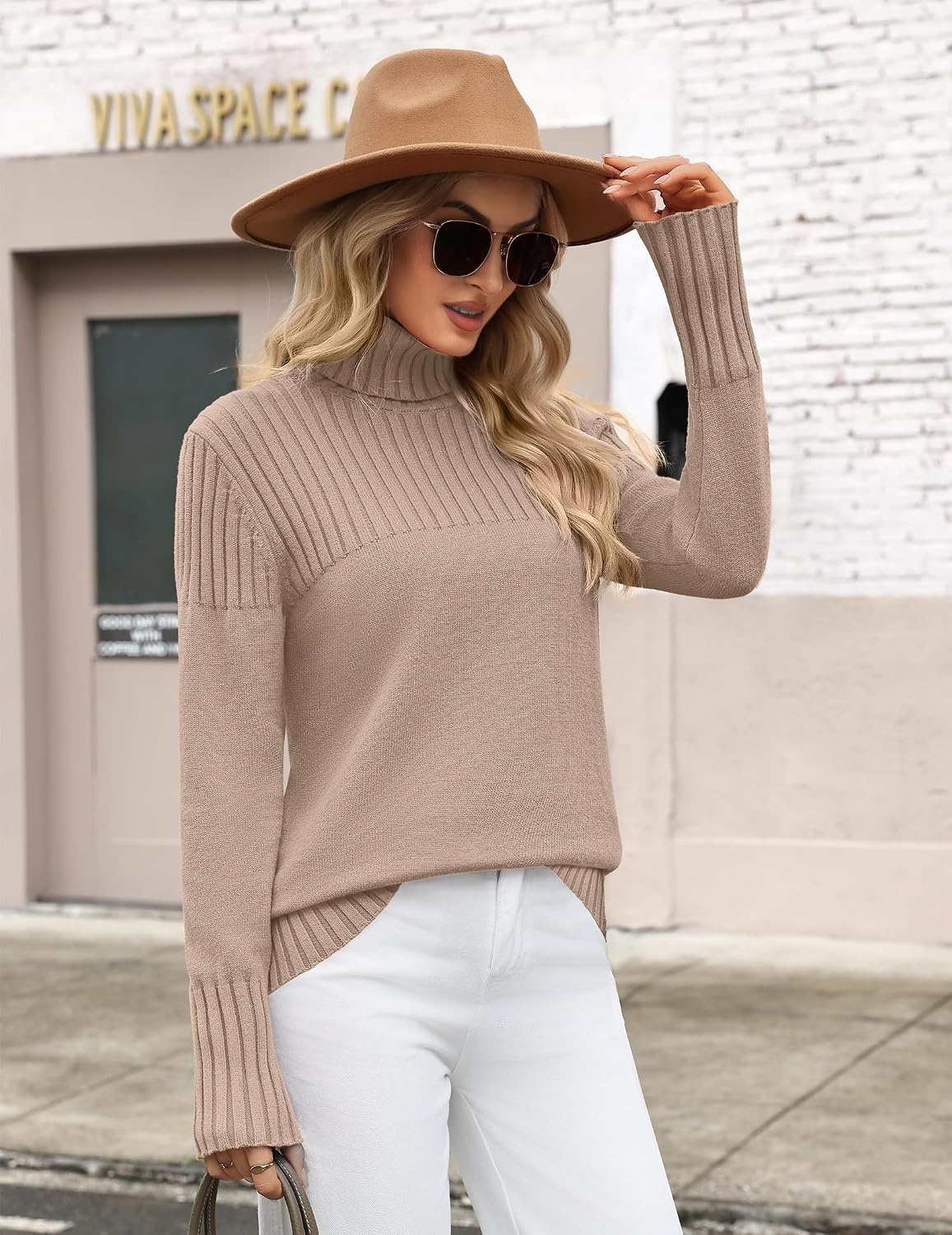 image:imageZeagoo Womens Turtleneck Sweater Fall Winter Casual Knit Pullover TopsKhaki