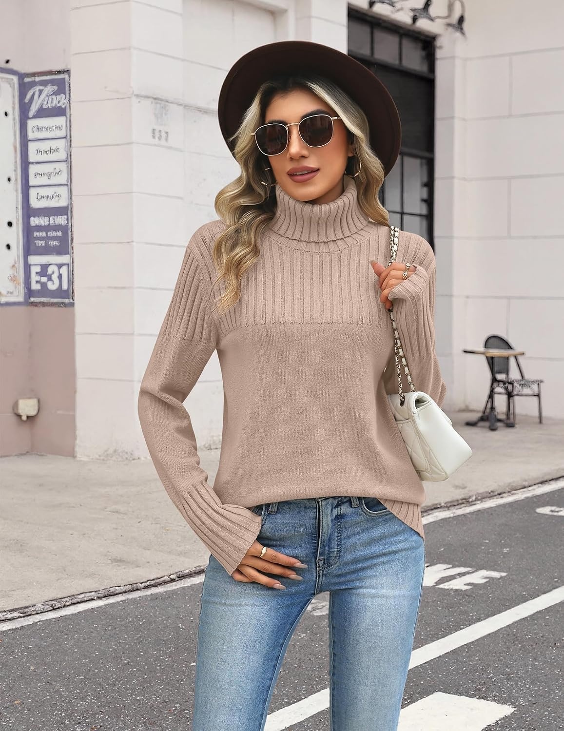 image:imageZeagoo Womens Turtleneck Sweater Fall Winter Casual Knit Pullover TopsKhaki