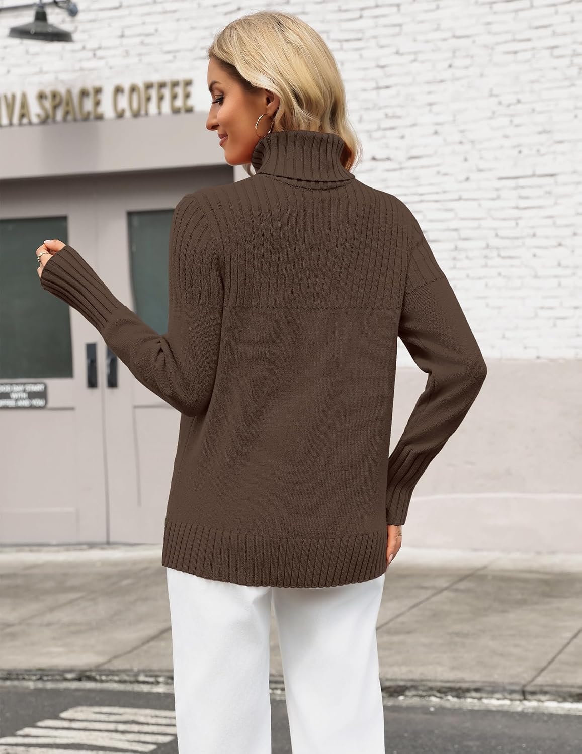 image:imageZeagoo Womens Turtleneck Sweater Fall Winter Casual Knit Pullover TopsLight Brown