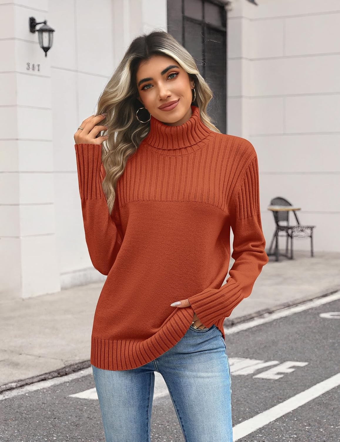 image:imageZeagoo Womens Turtleneck Sweater Fall Winter Casual Knit Pullover TopsOrange