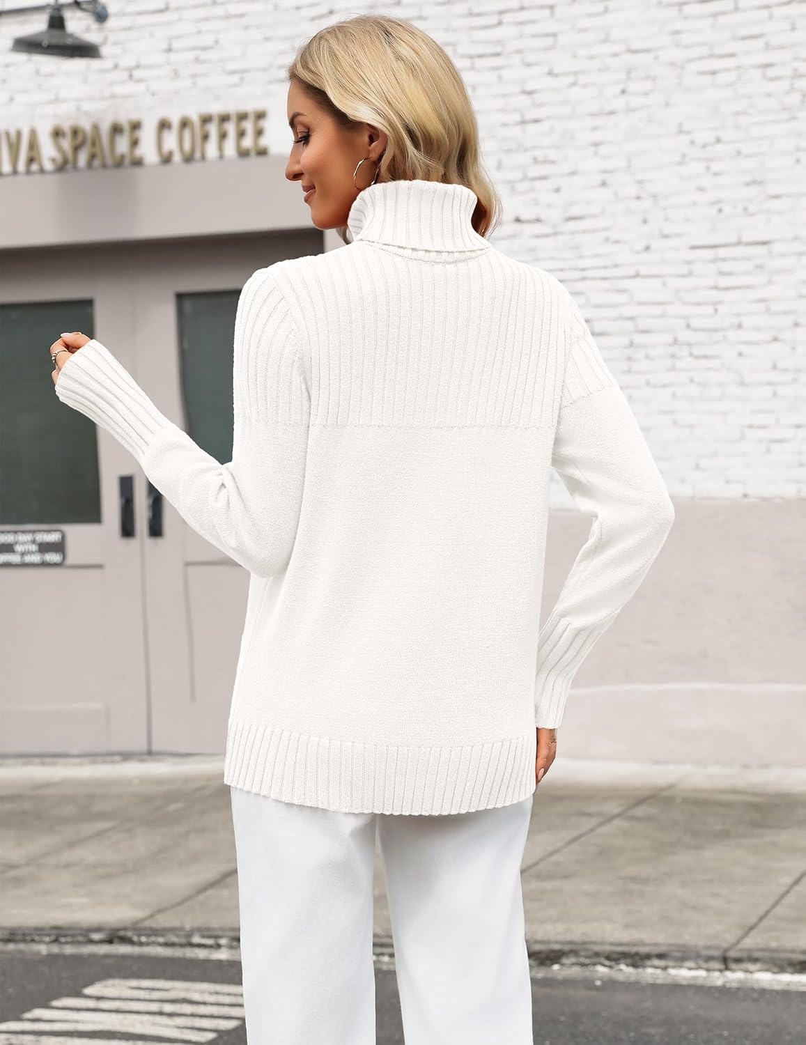 image:imageZeagoo Womens Turtleneck Sweater Fall Winter Casual Knit Pullover TopsWhite