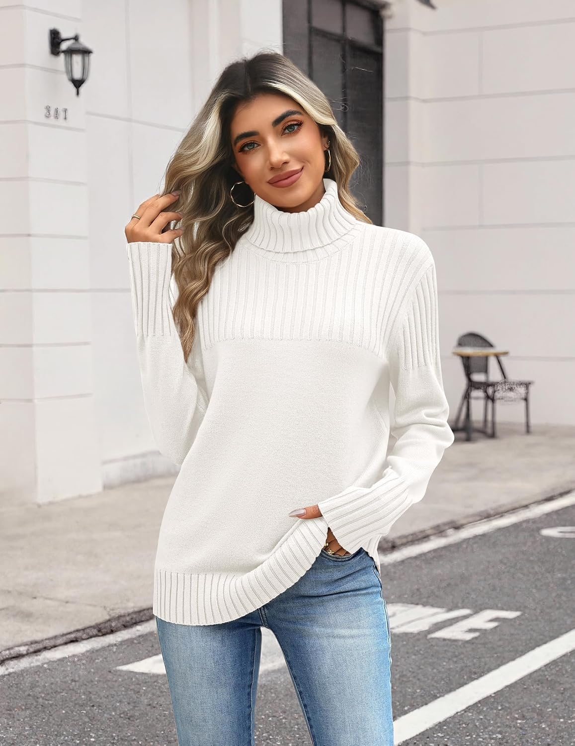 image:imageZeagoo Womens Turtleneck Sweater Fall Winter Casual Knit Pullover TopsWhite