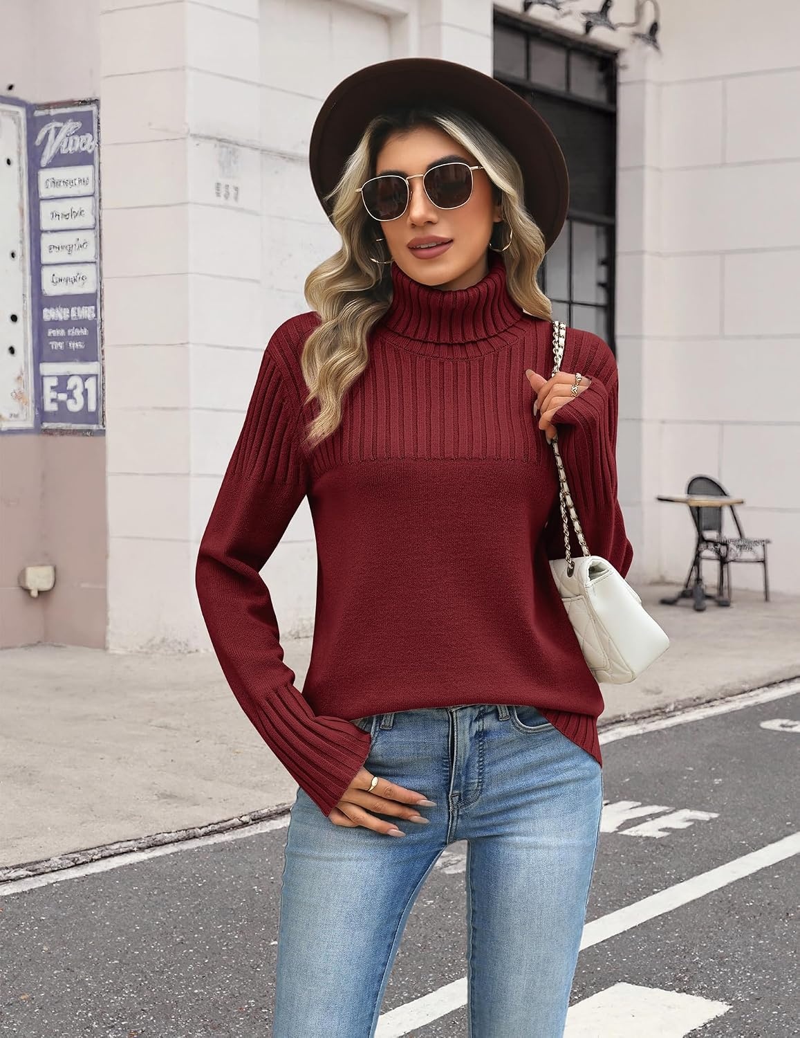 image:imageZeagoo Womens Turtleneck Sweater Fall Winter Casual Knit Pullover TopsWine Red