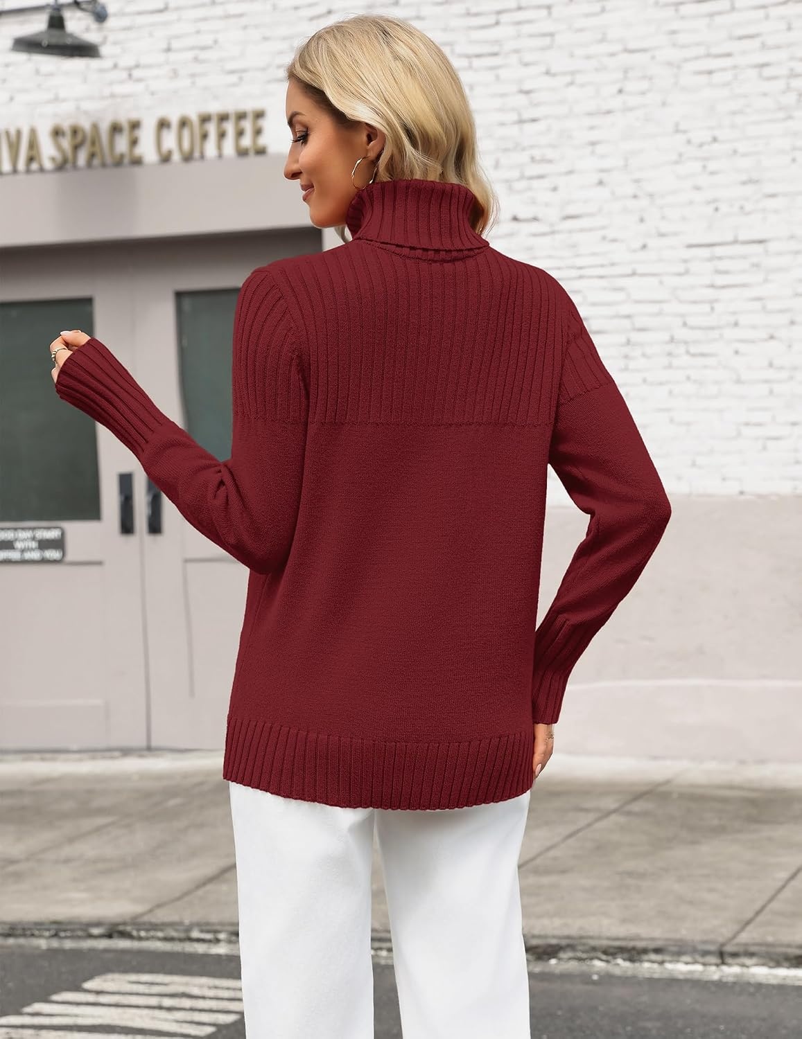 image:imageZeagoo Womens Turtleneck Sweater Fall Winter Casual Knit Pullover TopsWine Red