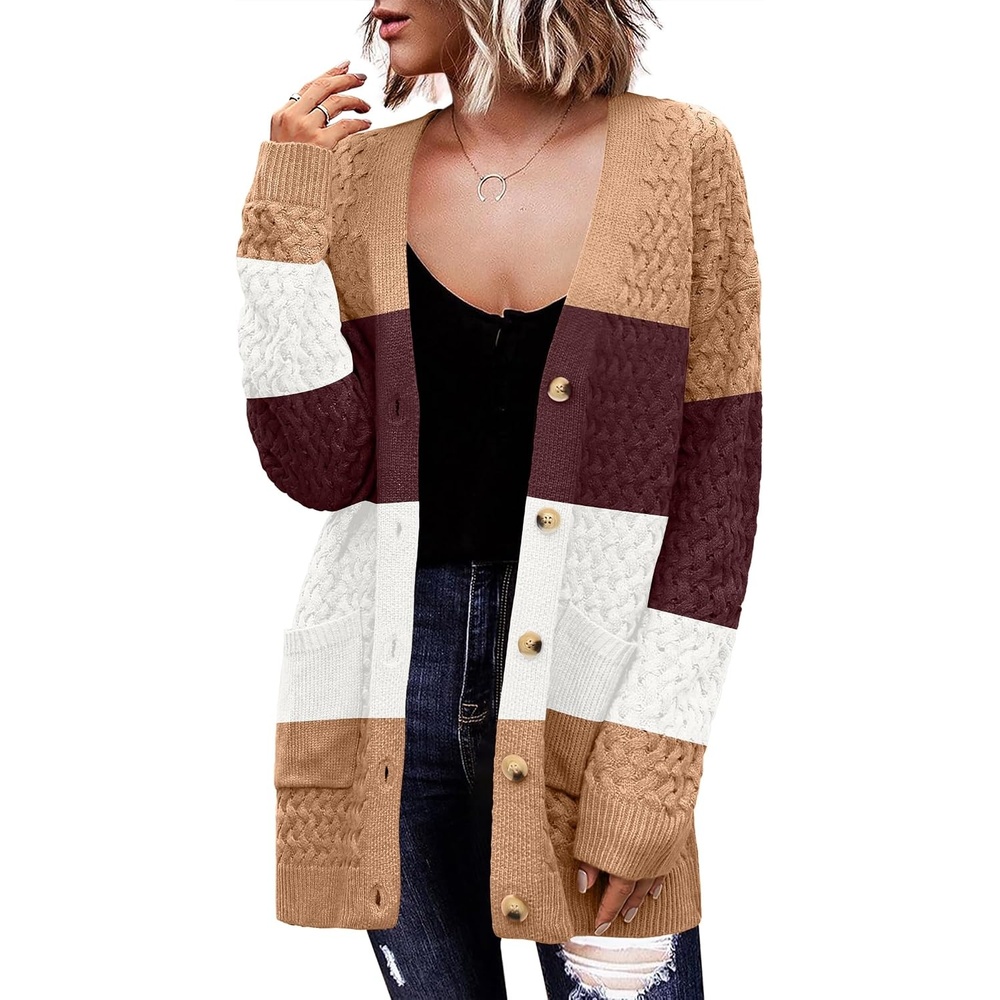 image:imageZeagoo Cardigan Sweaters for Women Long Sleeve Fall Clothes Button Down TopColorblock 306