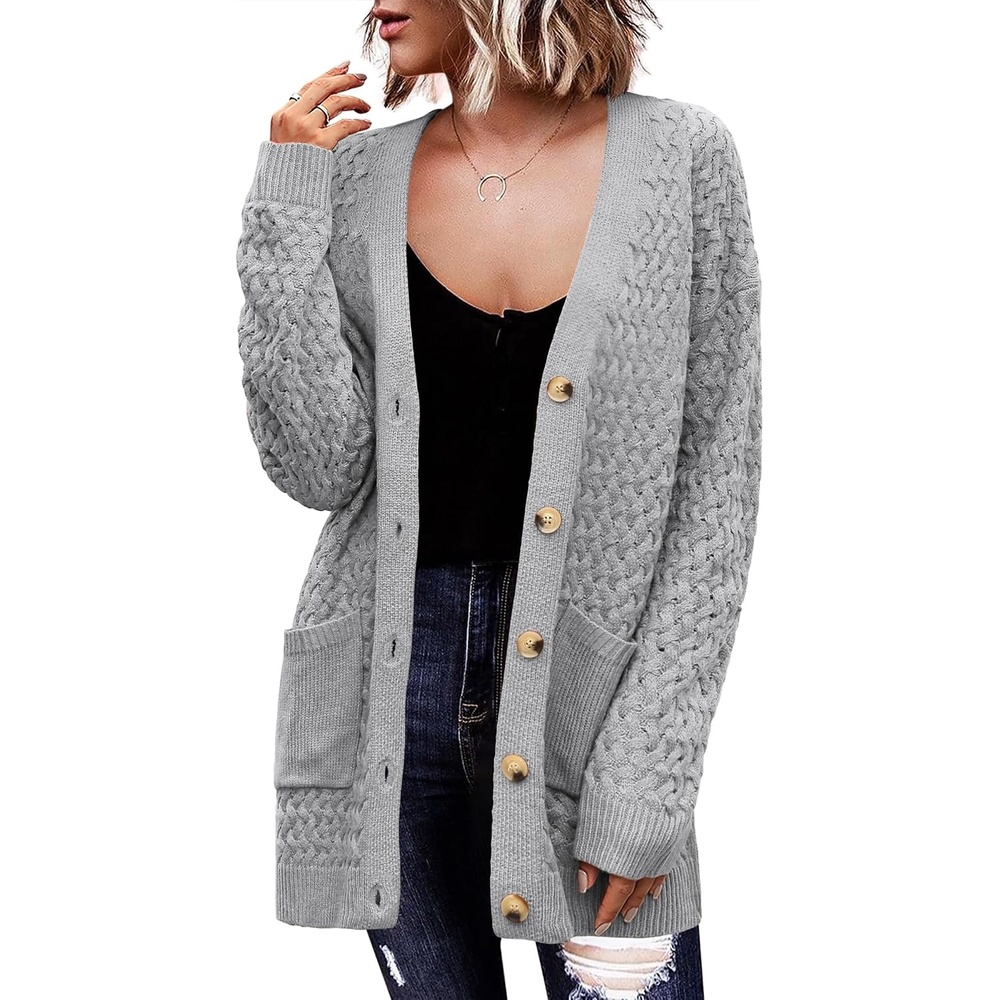 image:imageZeagoo Cardigan Sweaters for Women Long Sleeve Fall Clothes Button Down TopGray
