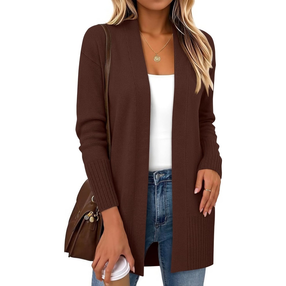 image:imageZeagoo Cardigan Sweaters for Women Open Front Cardigans Long Sleeve SweaterBrown