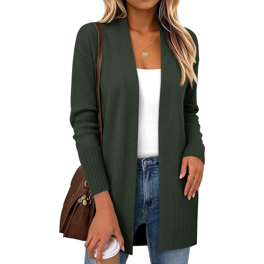 image:imageZeagoo Cardigan Sweaters for Women Open Front Cardigans Long Sleeve SweaterGreen