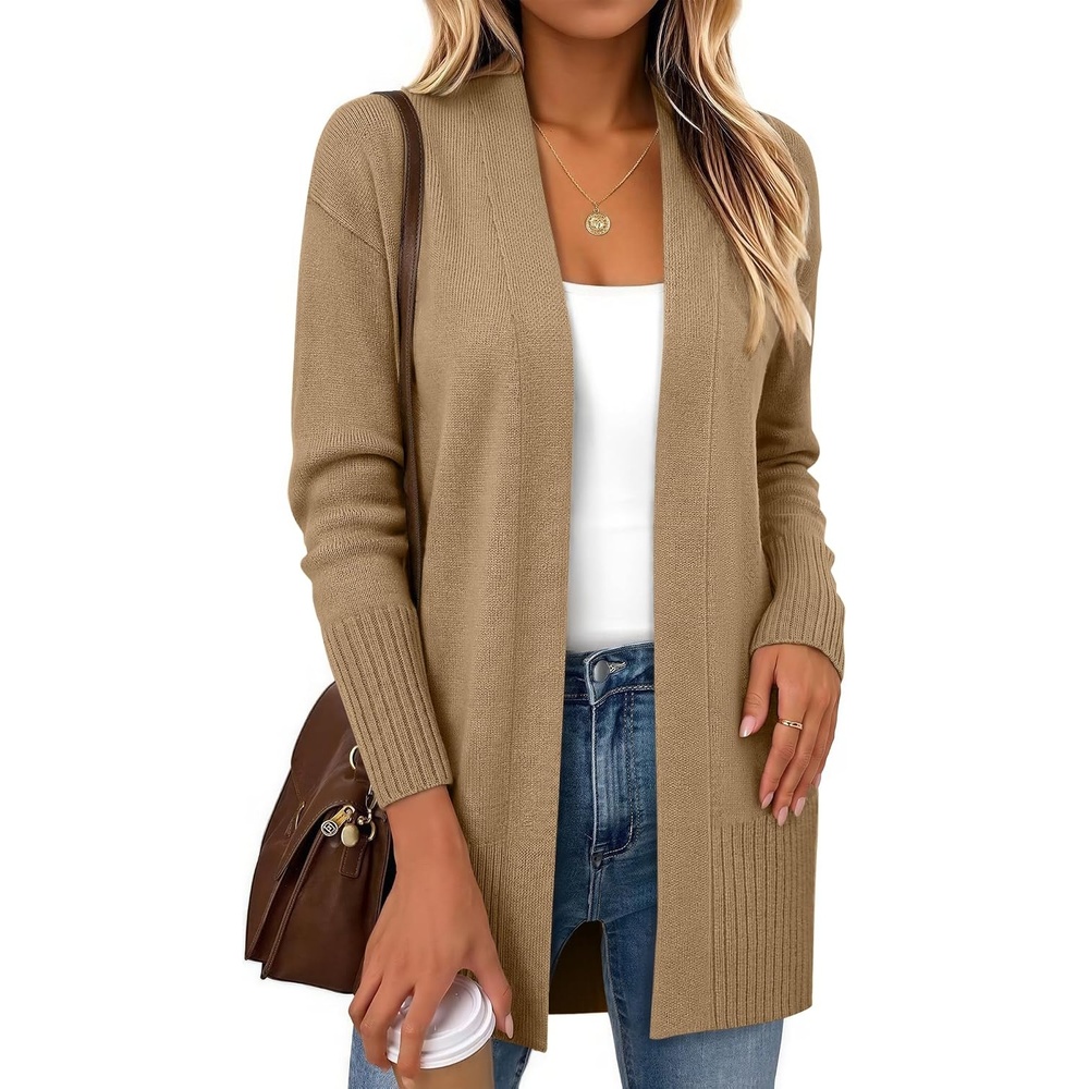 image:imageZeagoo Cardigan Sweaters for Women Open Front Cardigans Long Sleeve SweaterKhaki