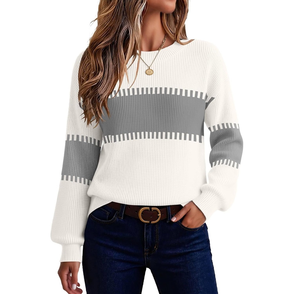 image:imageZeagoo Sweaters for Women 2026 Loose Fit Chunky Knit Casual Fall OutfitsGrey Block
