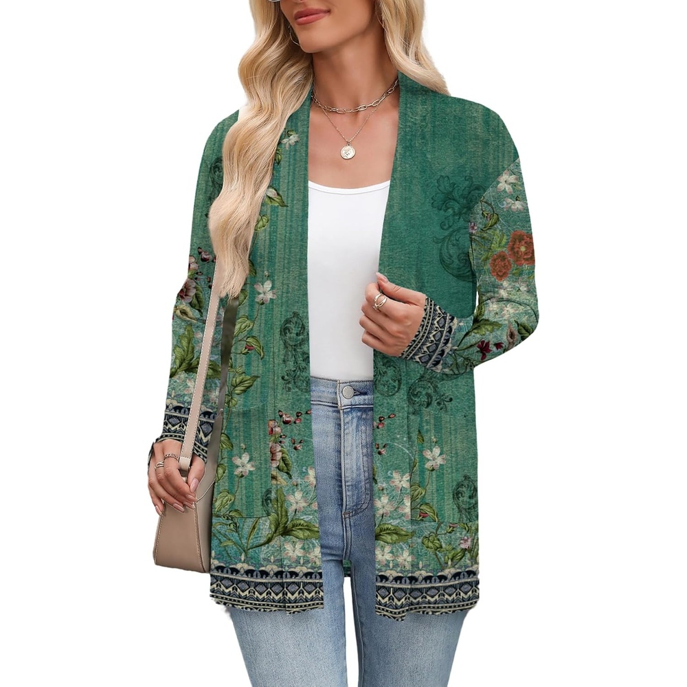 image:imageZeagoo Womens Lightweight Cardigan Open Front Long Sleeve Casual CardigansAflower Green