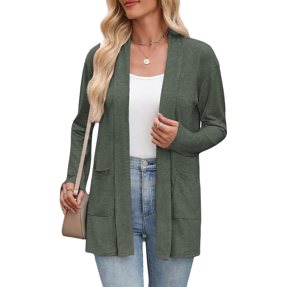 image:imageZeagoo Womens Lightweight Cardigan Open Front Long Sleeve Casual CardigansArmy Green