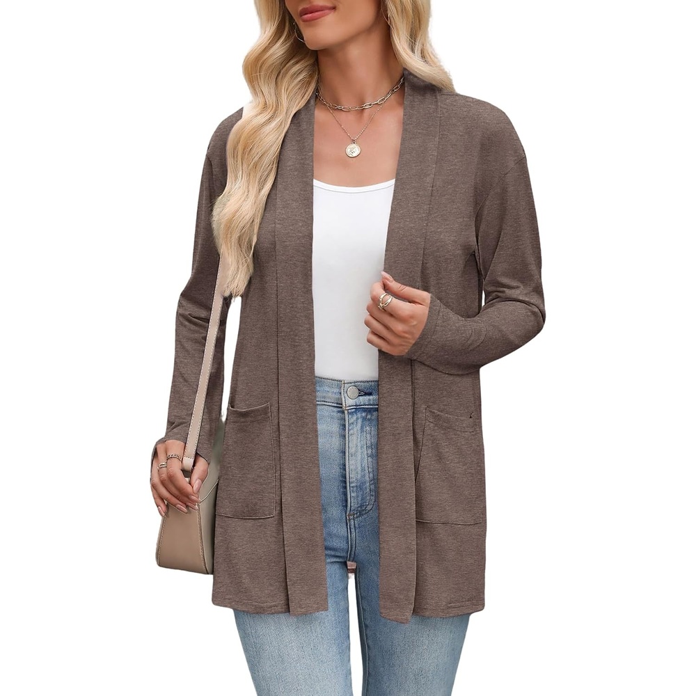 image:imageZeagoo Womens Lightweight Cardigan Open Front Long Sleeve Casual CardigansBrown